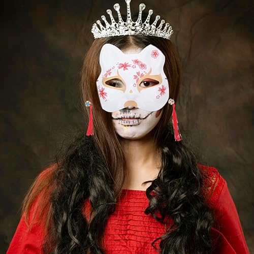Miniatura 2 de Didiseaon 2 máscaras Kitsune Fox máscaras de plástico pintadas a mano para cosplay, máscaras de animales de gato, máscaras japonesas para fiesta de
