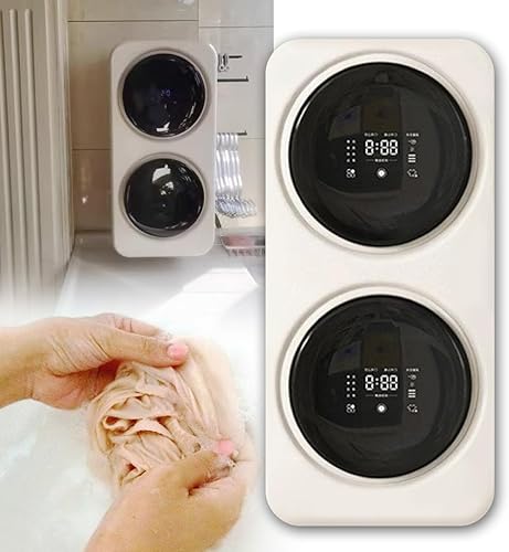 Lavadora portátil, montada en la pared, 2 × 3.5 L, secadora eléctrica compacta con bañera de acero inoxidable, para apartamentos, dormitorios,
