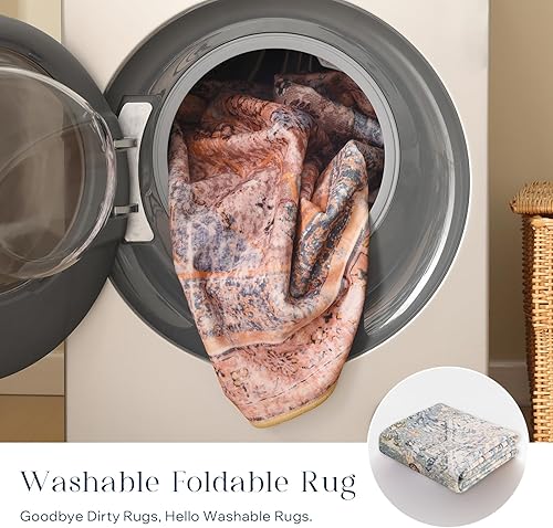 Miniatura 6 de Phantoscope Vintage Collection - Alfombra de área de 5 x 7 pies para sala de estar, alfombra lavable de estilo bohemio, antideslizante, para