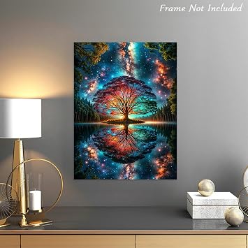 Dazzlewall Abstract Tree of Life Wall Art Picture, Colorful Fantasy Forest Painting Print for Bedroom Living Room Decor 12x16 in Unframed