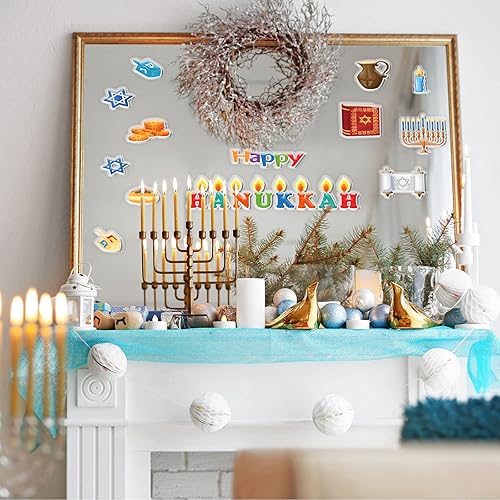 Miniatura 5 de 20 calcomanías de gel grueso de Hanukkah Janucá para ventana, calcomanías de gel para niños, niños pequeños y adultos, hogar, avión, aula,