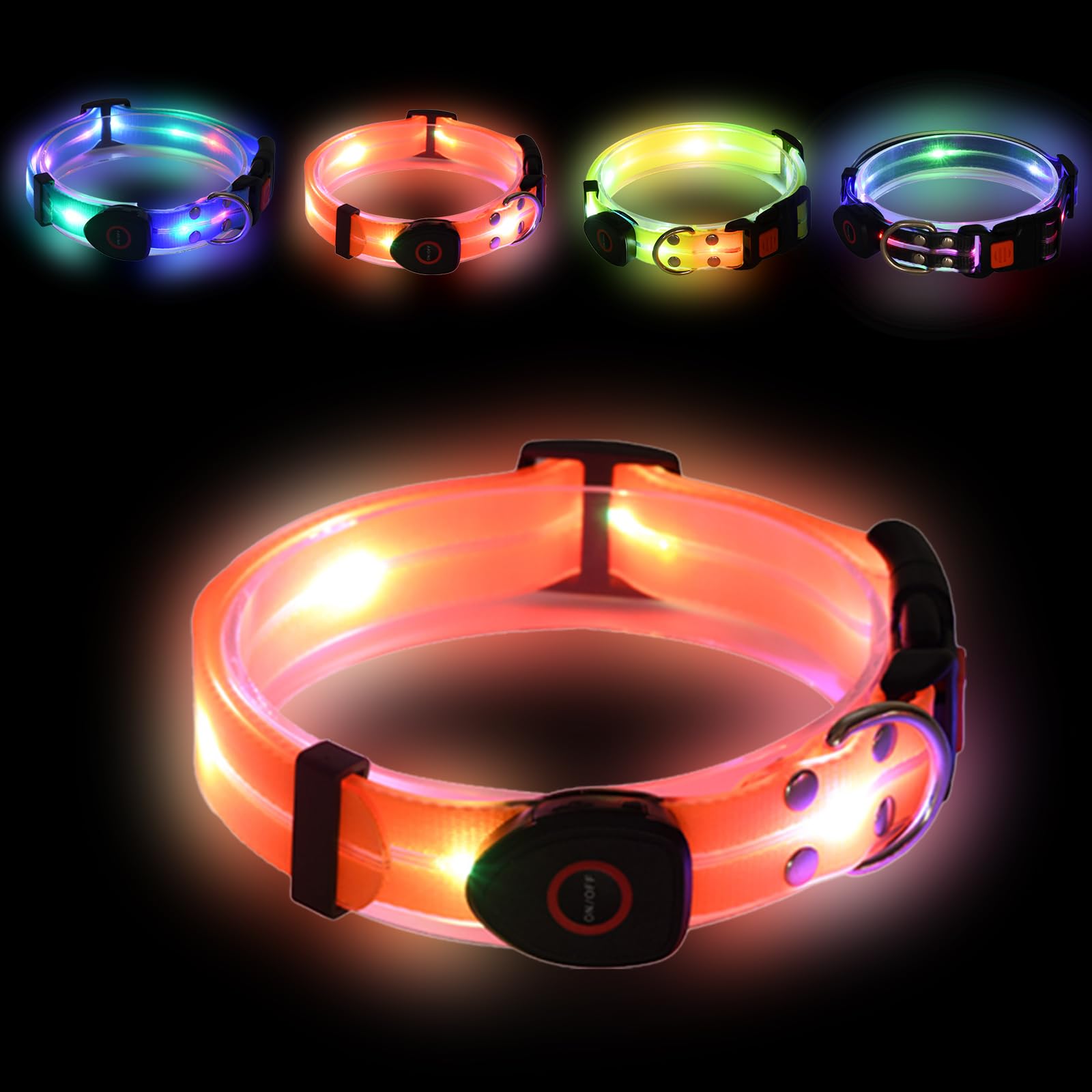 Easing LED Dog Collar,Light Up USB Rechargeable Length Adjustable Waterproof Ultra Bright Colours Glow Light Collar for Small Medium Large Dogs Night Visibility & Safety