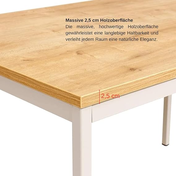furni24 Schreibtisch-Stahl 140x80x75cm Eiche TÜV/GS-Einfache Montage Arbeitstisch Bürotisch Küchentisch Esstisch Druckertisch Büro-Möbel Arbeitszimmer Computertisch Gaming-Tisch Mehrzwecktisch