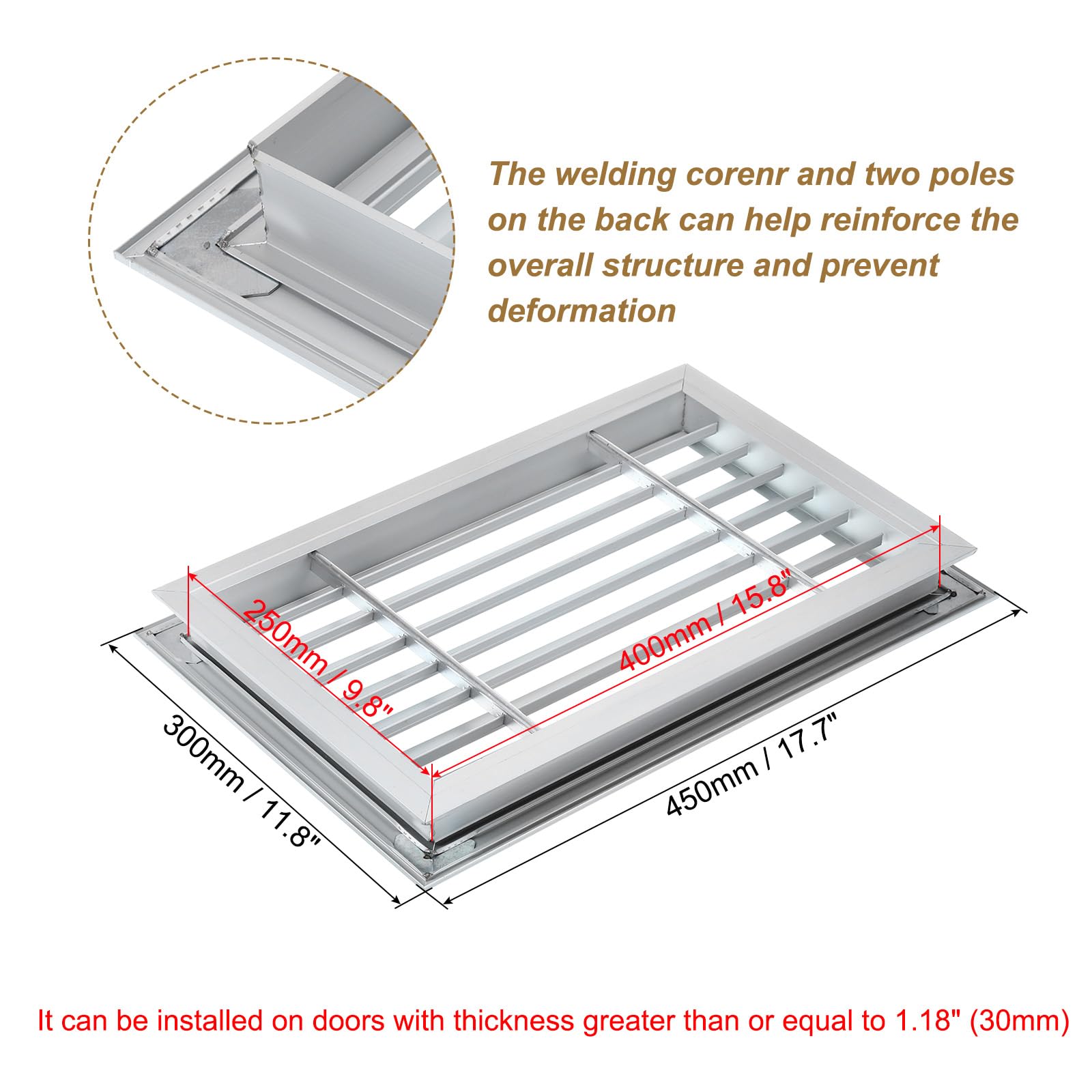 PATIKIL Door Air Vent Cover, 16 x 10 Inch, Aluminum Grille Ventilation Cover, Louvered Door Vent Grille - Image 4