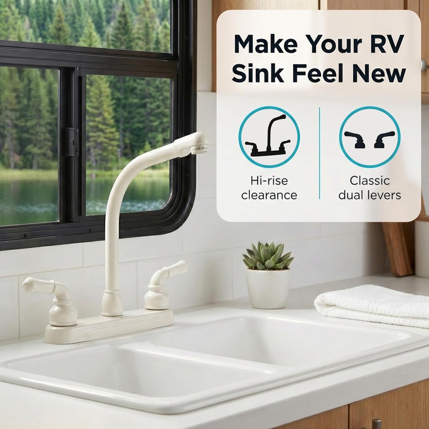 Dura Faucet DF-PK210C-BQ Hi-Rise RV Kitchen Sink Faucet with Classical Levers (Bisque Parchment)