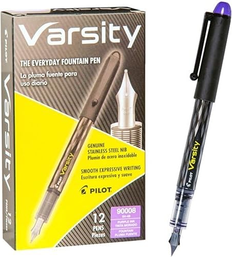 Pilot Varsity - Bolígrafos estilográficos desechables, tinta morada, caja de docena