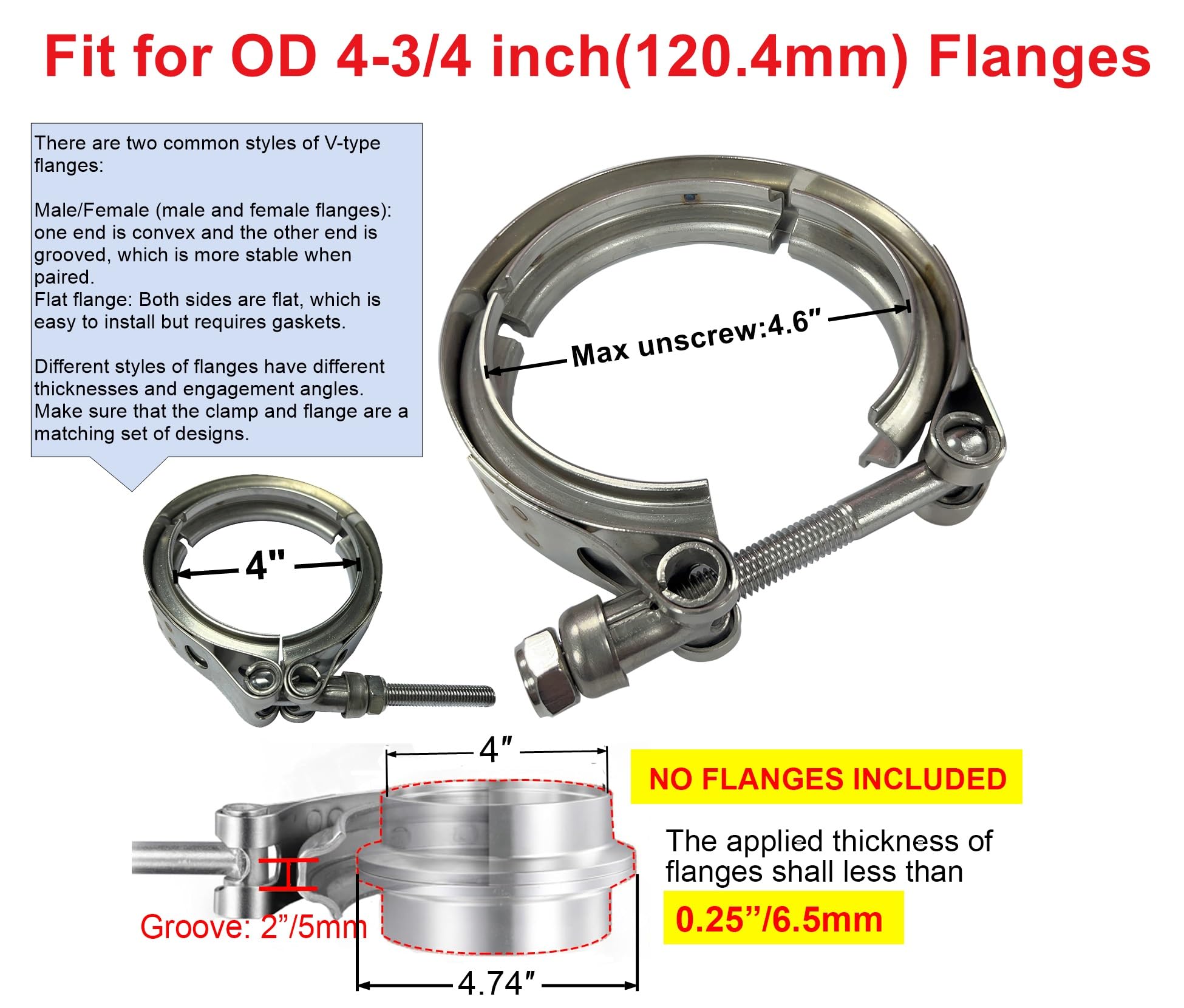 Amazon.com: 4 Inch Exhaust V band Clamp for Flange Kits Stainless