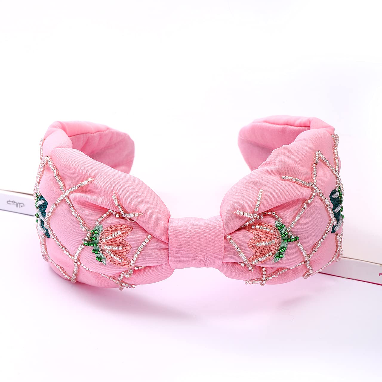 Crystal and cotton embroidered headband Crown Glass Crystal Beads Headband In Emerald Green | Brunna  main image 4