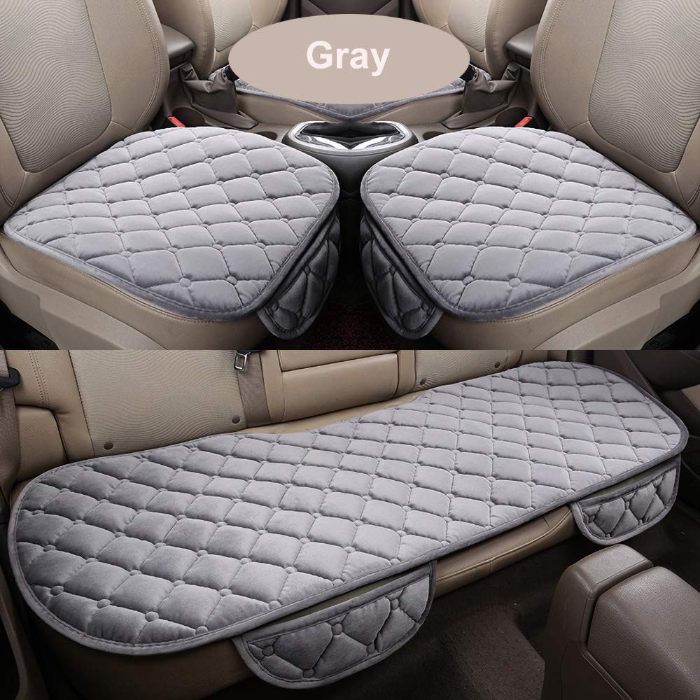 (Similar)Car Seat Cushion Pad,Winter Warm Car Seat Cover Soft Velvet Plush Car Seat Cushion Front Back Rear Car Chair Pad Universal 5 Seats Protector (Gray,Three-Piece Suit)