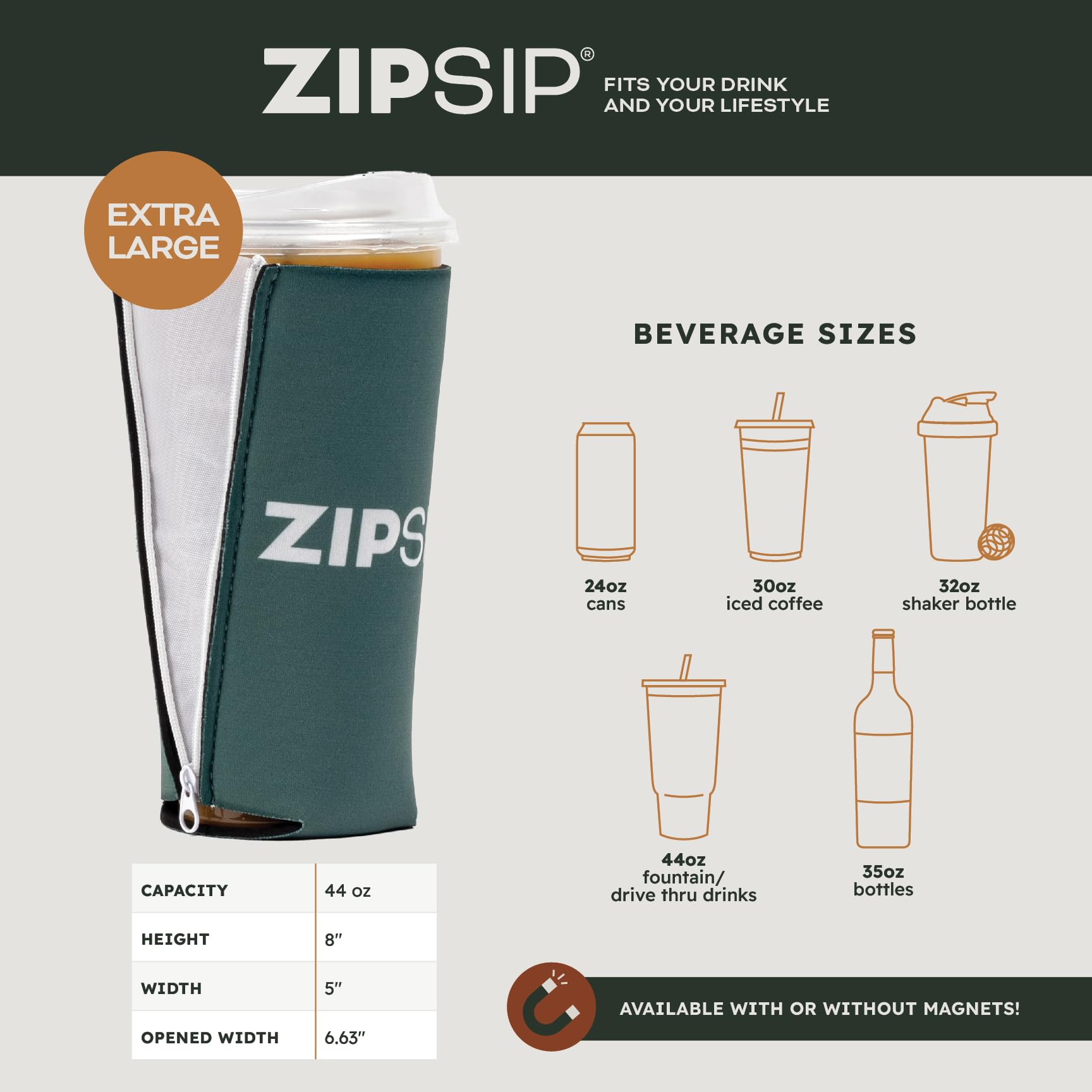 Amazon.com: ZipSip NONMAGNET - Adjustable All-In-One Coozie with