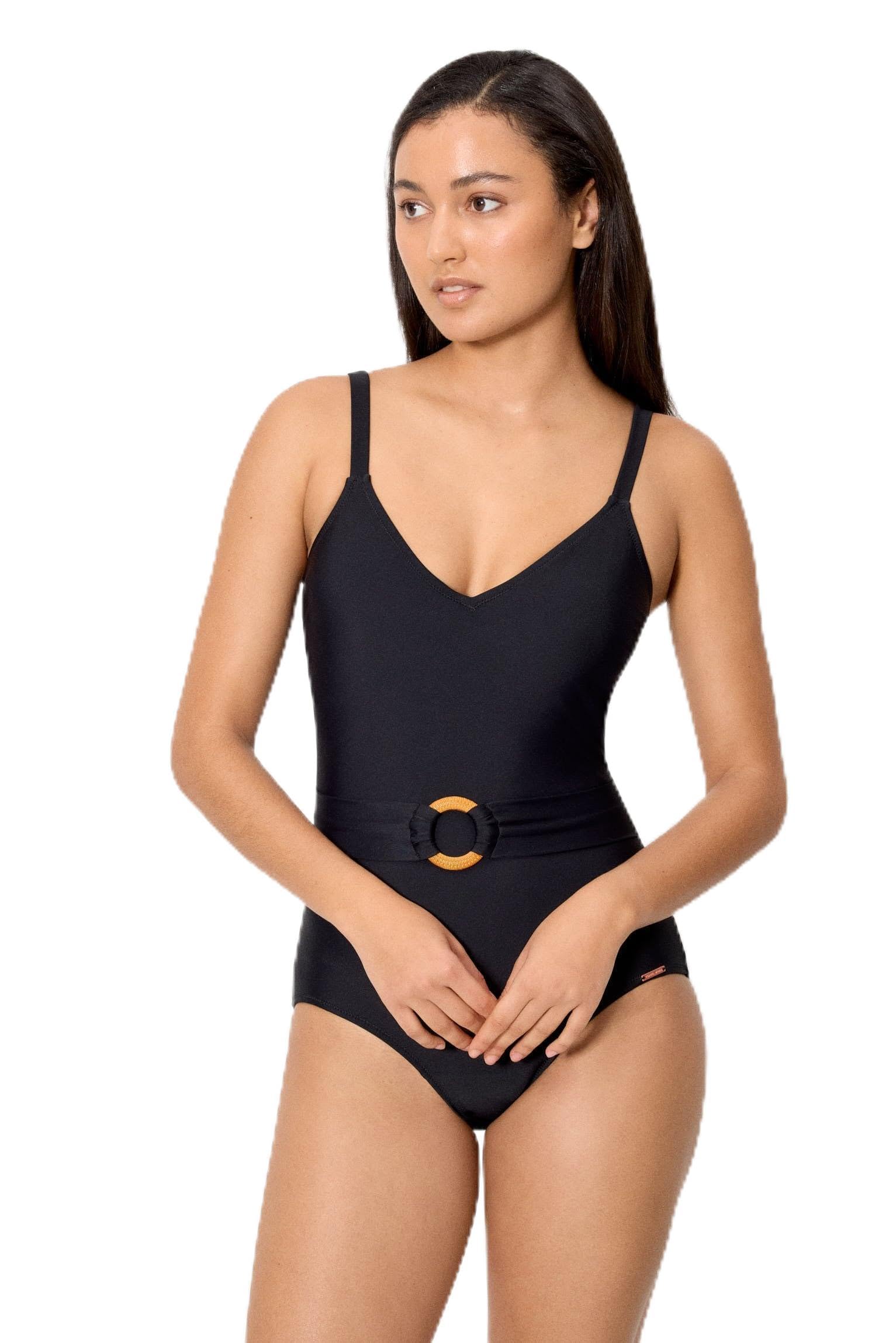YSABEL MORA Bañador Reductor Copa B. con compresión Media en Abdomen. Parte Superior sin aro con Relleno extraíble. Tirantes Regulables. Falso cinturón para Definir Cintura. Colección Beach.