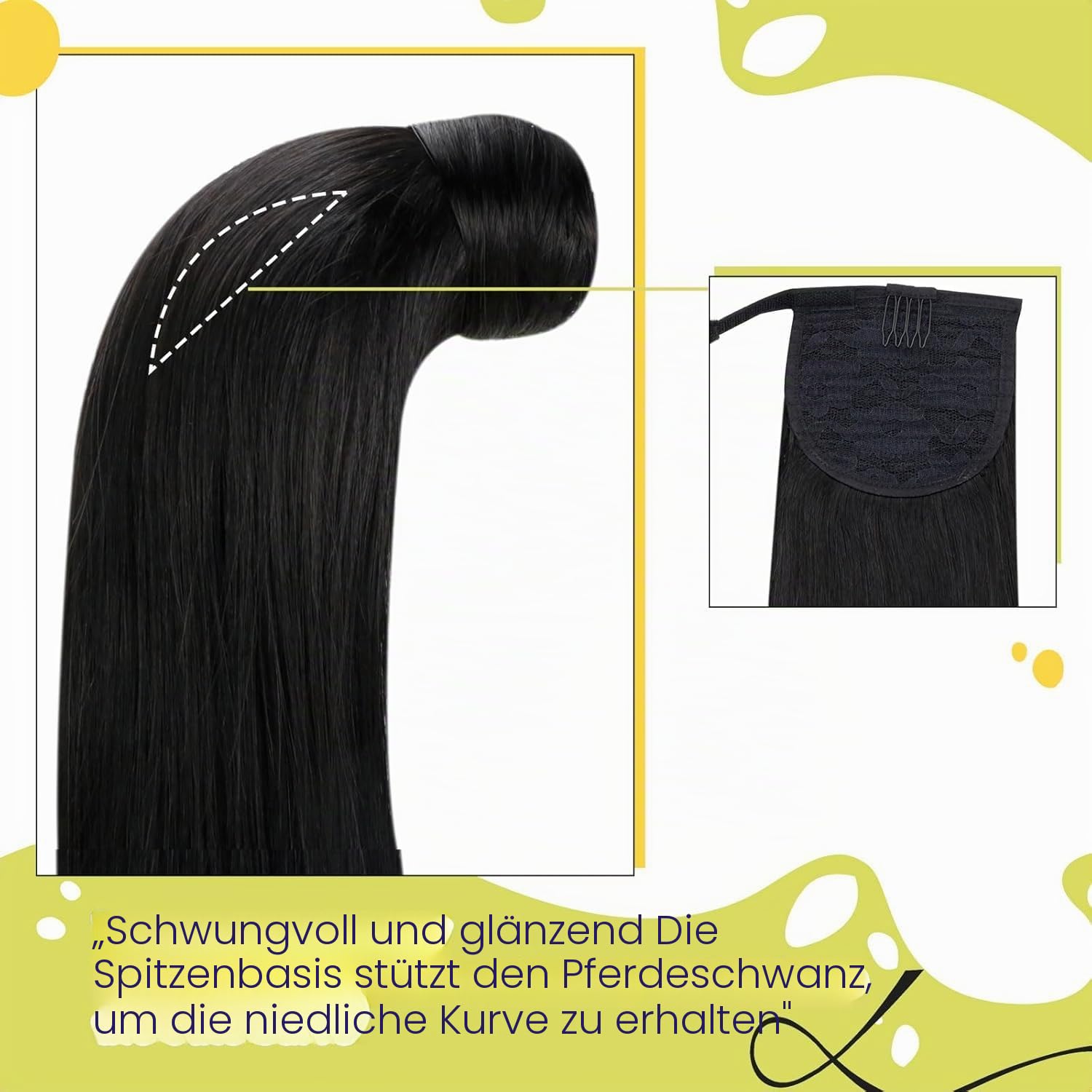 RUNATURE Zopf Extensions Echthaar Natürliches Schwarz 50cm Lang Ponytail Menschliches Haar 80g #1B | Remy Ponytail Extensions hitzebeständig, wiederverwendbar, doppelt gewebt, atmungsaktiv.Verhedderfrei,beeindruckend lang