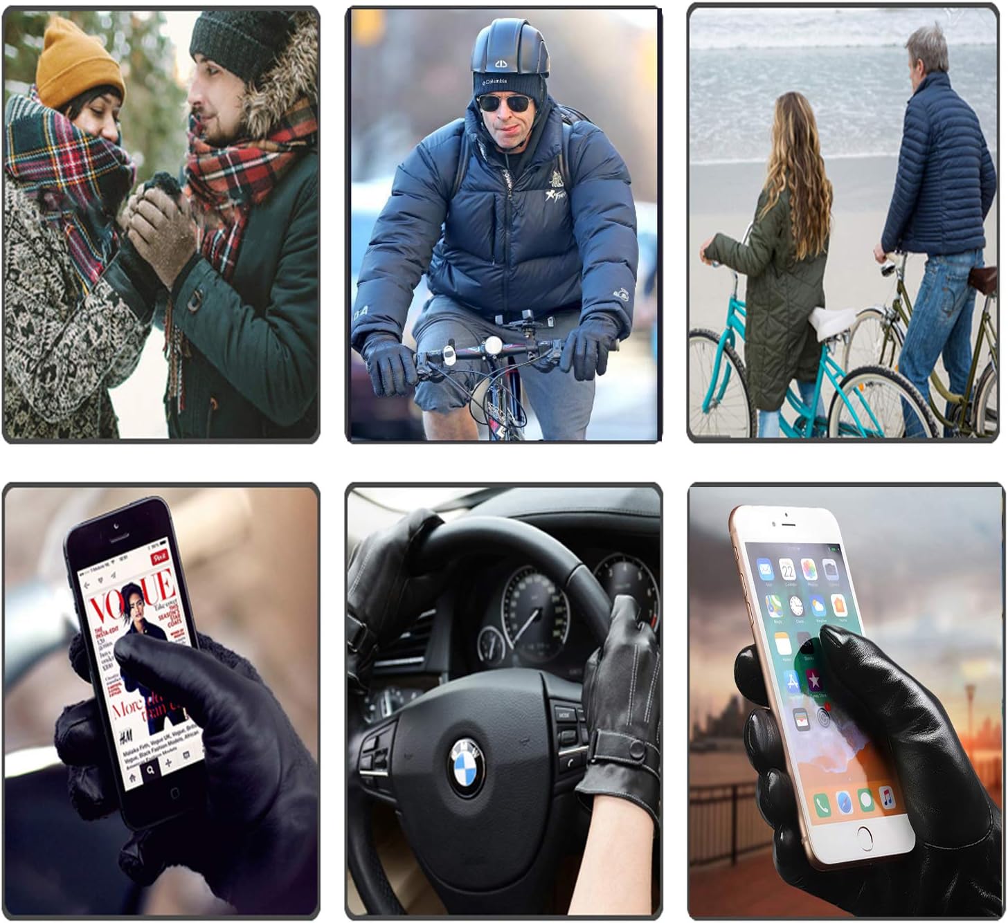 FLY HAWK Leather Gloves for Men, Touchscreen with 3M Thinsulate Warm Winter Driving Texting Motorcycle Cold Weather Gloves