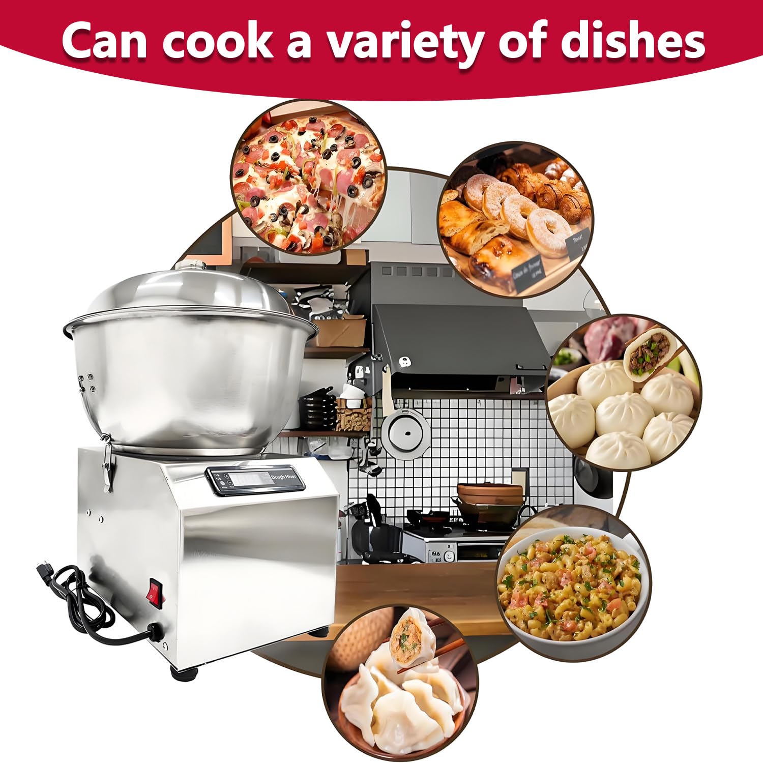 Impastatrice a Spirale Professionale in Acciaio Inox da 2200 W, 5/8 kg, con Doppia Funzione di Impasto Rotante e temporizzazione, per panetteria, Pizzeria e ristoranti. 8KG