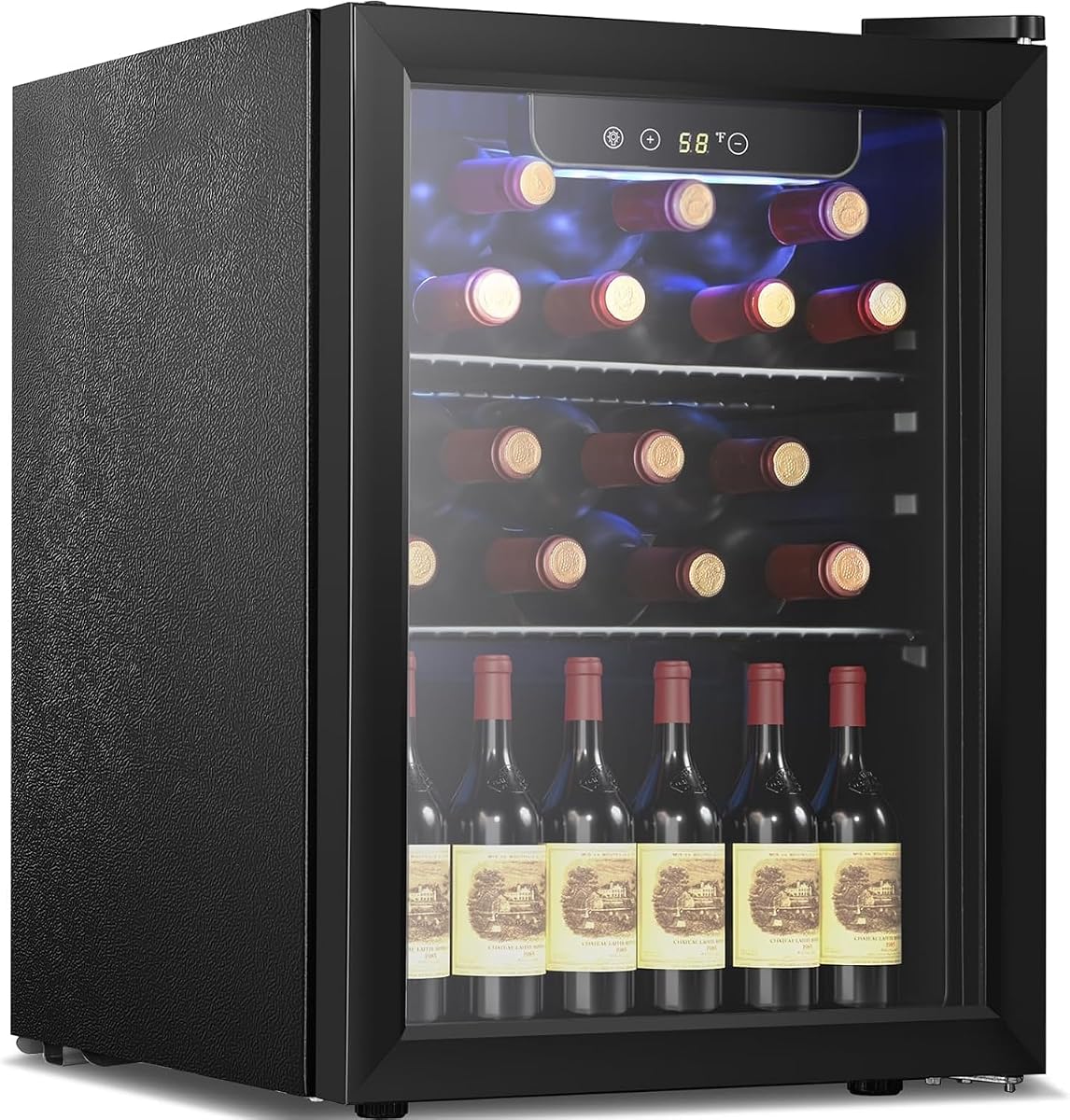 Wine Cooler Beverage Refrigerator Mini Fridge 1.7 cu.ft | 16 Bottle Capacity, Clear Glass Door Quiet Counter Top Cellar for Beer Soda Bar