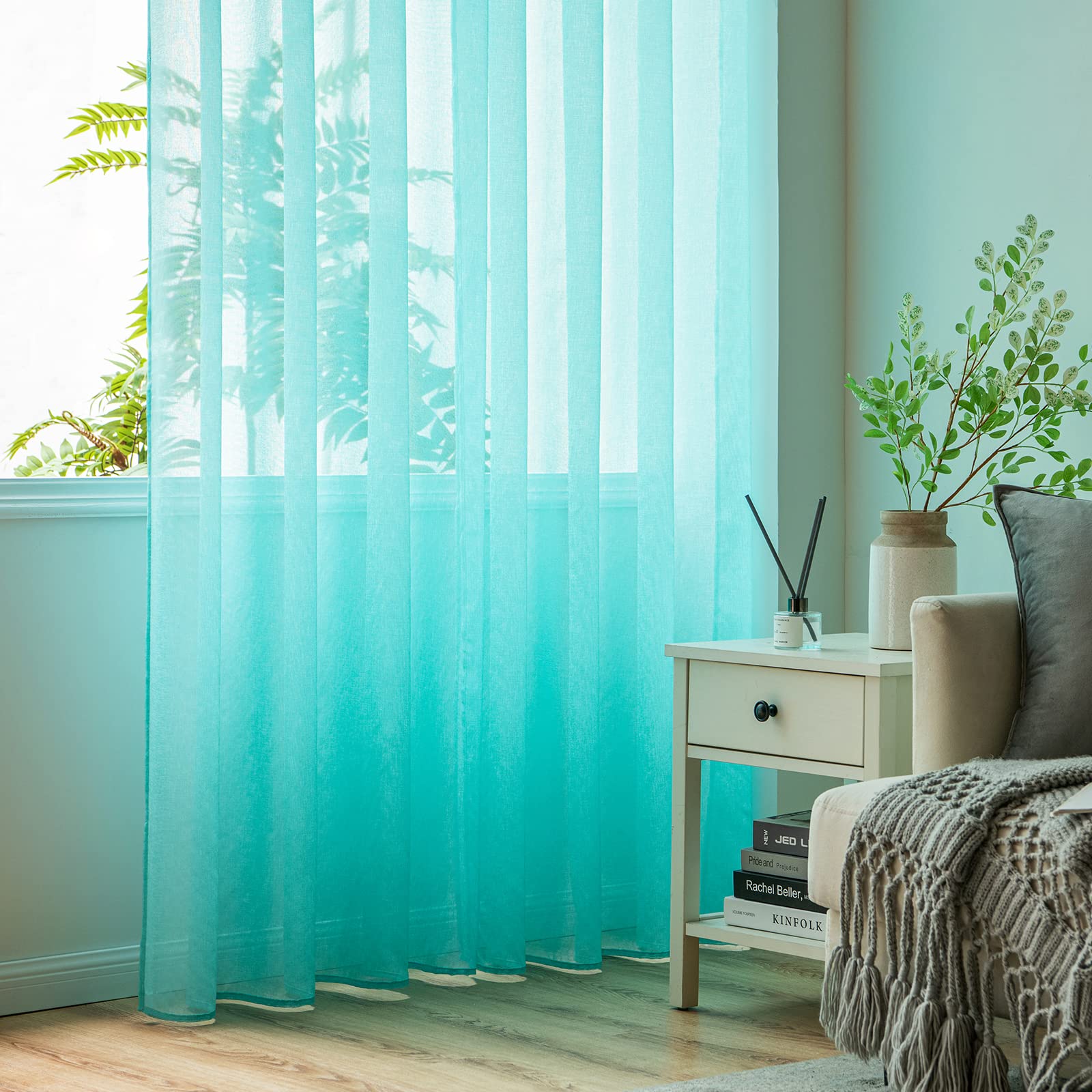 Rideau Transparent Passe-tringle Violet - 140x137 Cm, Polyester, Pour Porte Ou Fenêtre, Décoration Douce