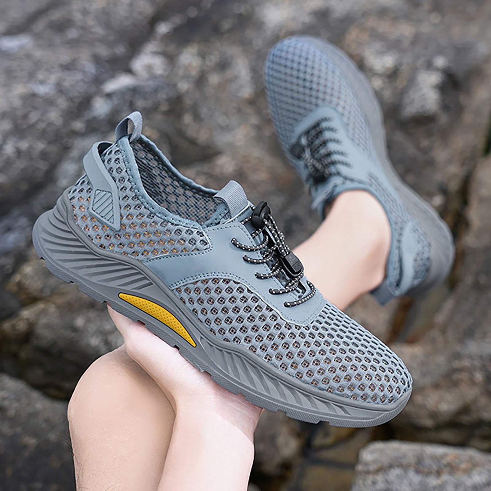Schnell trocknende Aqua-Wasserschuhe für Herren Sportschuhe Wasserschuhe Herren Mesh Schuhe Gummisohle Turnschuhe Strandschuhe Aquasocken, Schwimmschuhe für Pool, Strand, Wandern, Laufen