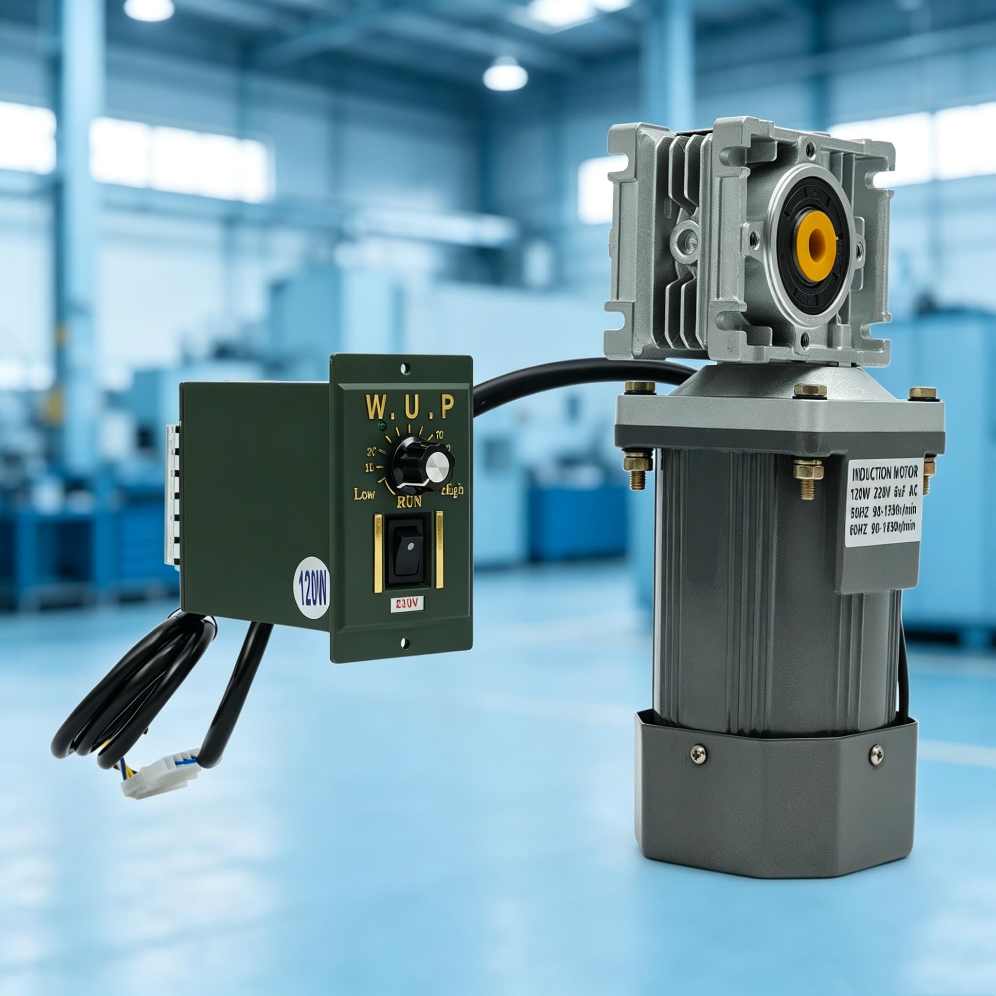 Motor de engranaje de tornillo sin fin eléctrico de 220 V 120 W con regulador, velocidad ajustable, engranaje reductor de tornillo sin fin con doble rodamiento de bolas, motor de engranaje de tornillo