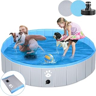 Hundepool Schwimmbecken für Hunde Kinder Planschbecken oder Anderer Tiere Verstärkte Stärke 5mm tragbar und faltbar - Grau (140cm)