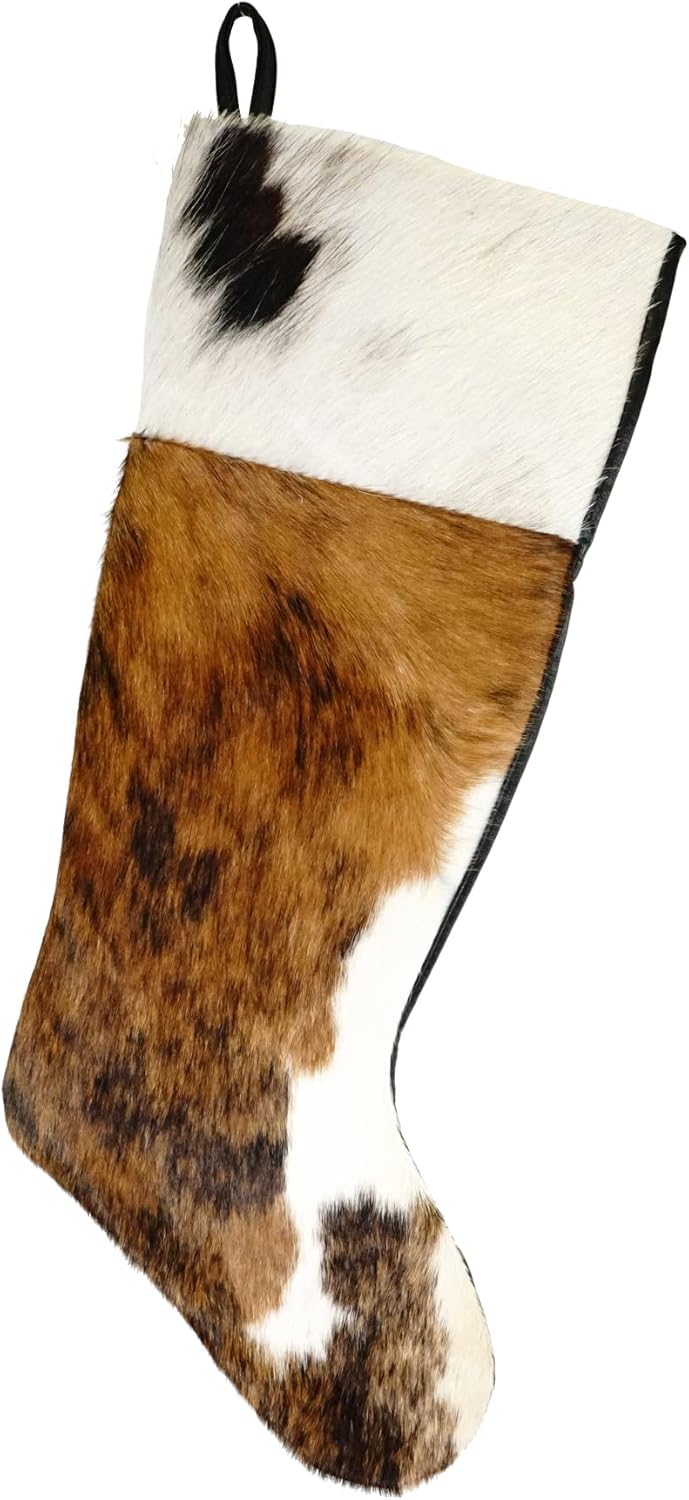 bonanza leathers Genuine Cowhide Christmas Stocking– Real Hair-On Hide – Premium Western Holiday Décor, Durable Handmade Stocking Family Traditions, Optional Personalization (Laser Engraving)