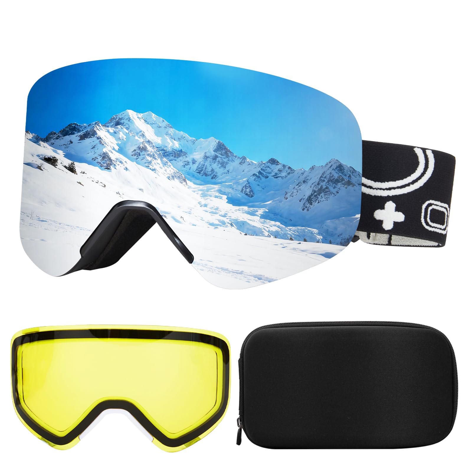VCOROS Occhiali da Sci con Magnetico Lenti Intercambiabili,YH879B Maschera da Sci OTG per Unisex Anti-UV400 Anti Nebbia Antipolvere Antivento Occhiali da Neve per Ski Ciclismo