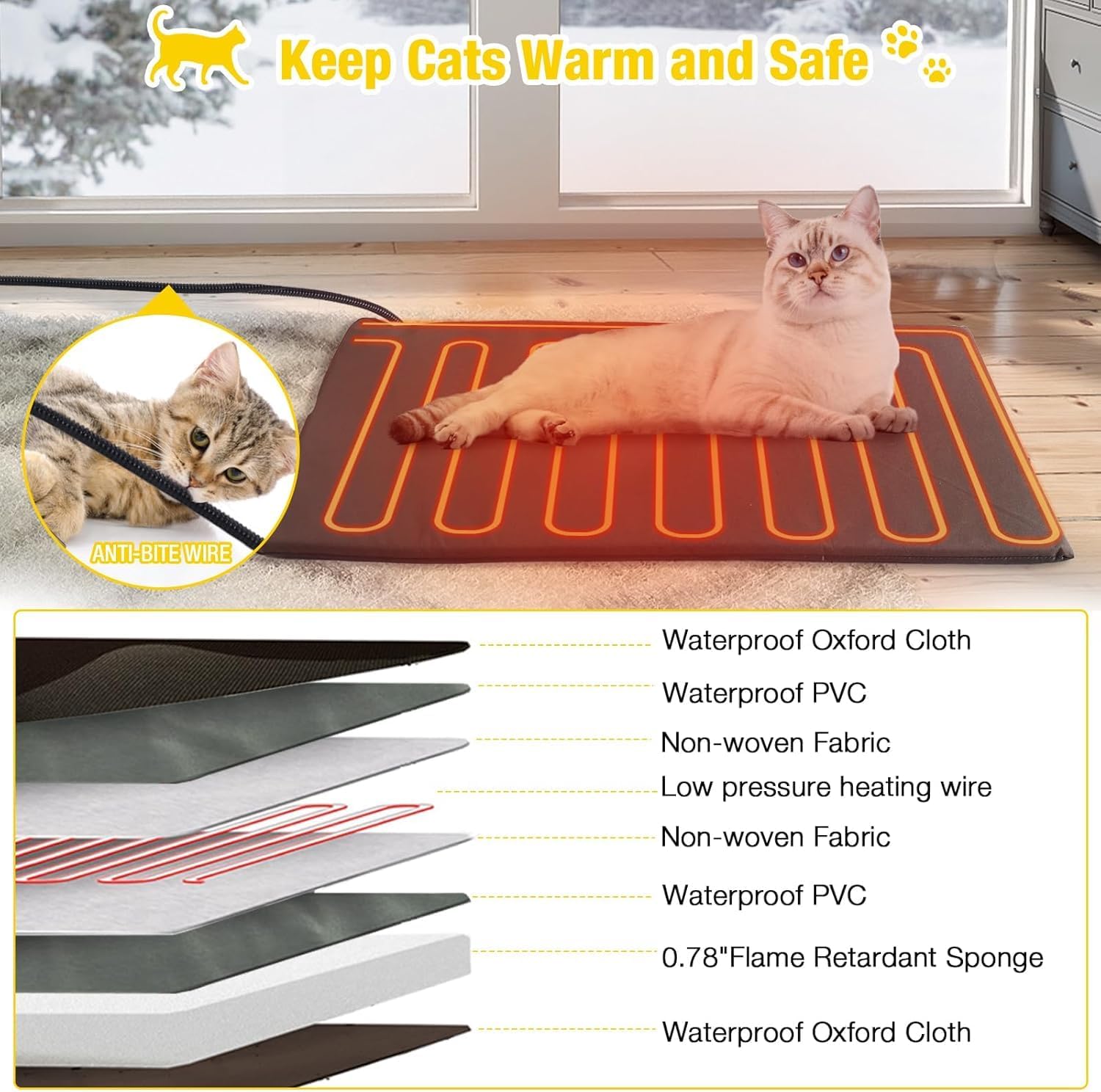Aivituvin Heated Cat House with Heating Pad Insulated Liner, Large Heated Feral Cats Shelter, Weatherproof Cat Condos for Outdoor Indoor Cats