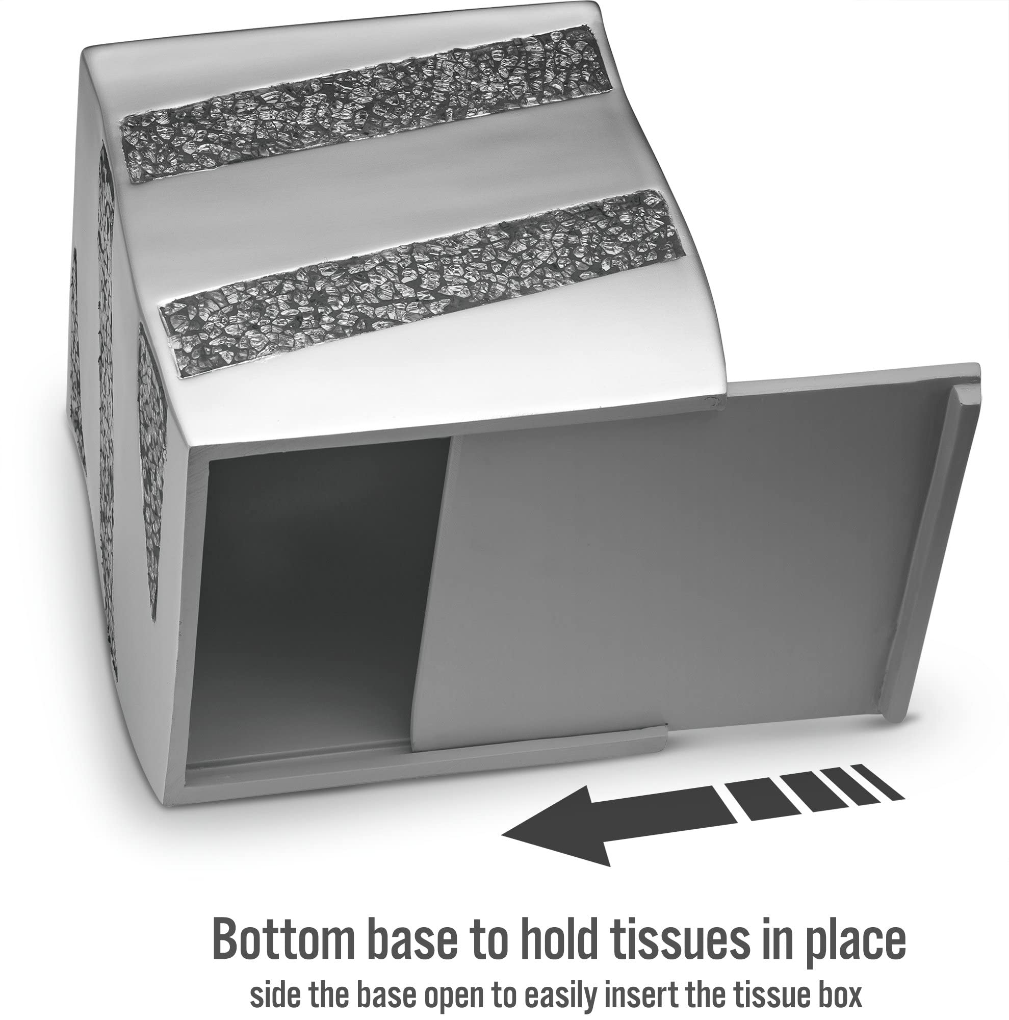 Accesorios de baño Dwellza - Juego de 6 Piezas de Mosaico Plateado con dispensador de jabón, Soporte para Cepillo de Dientes, Vaso, jabonera, Cubierta de pañuelos, Papelera