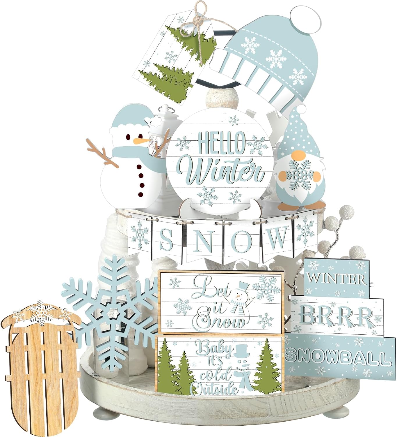 Amazon.com: FairySandy 15 Pcs Winter Tiered Tray Decor Snowman and