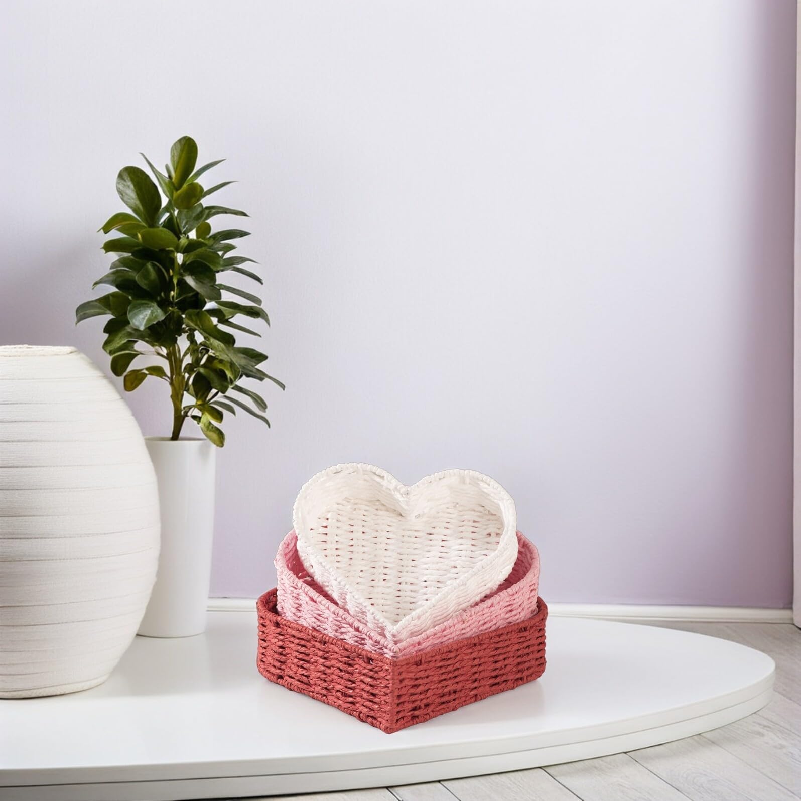 Alipis Cestas Tejidas a Mano en Forma de Corazón Juego de 3 Unidades Cesta Decorativa de Cuerda de Papel Organizador para Joyas y Artículos de Tocador