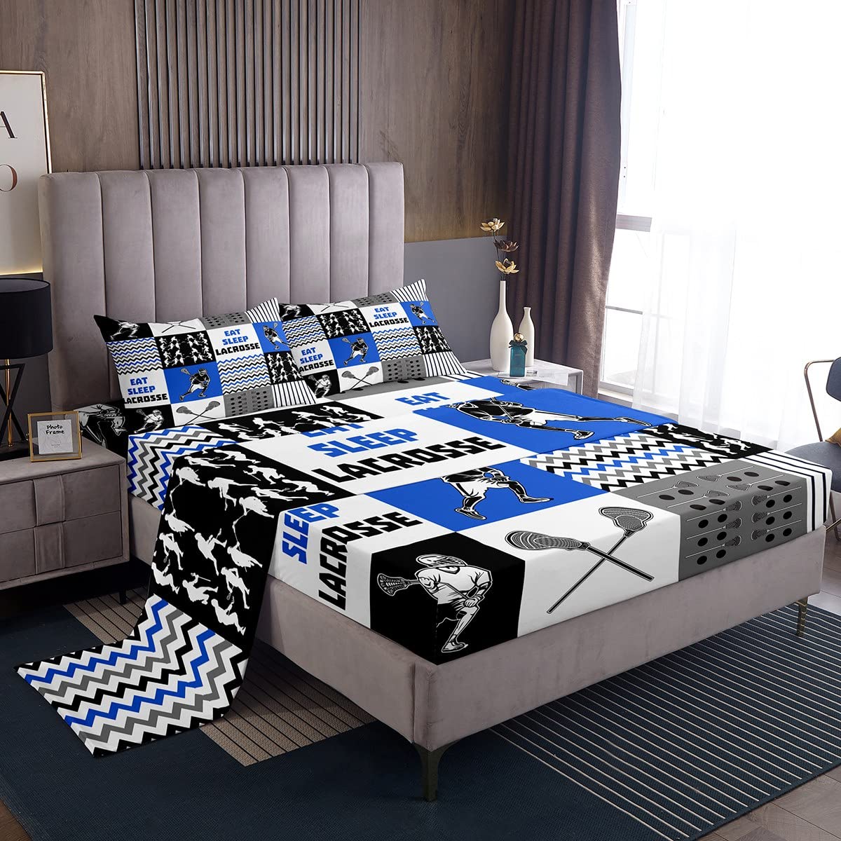 Erosebridal Kids Boys Girls Twin Size Modern Sports Buffalo Plaid Sheet Set, 3pcs (1 Fitted Sheet + 1 Flat Sheet + 1 Pillowcase)