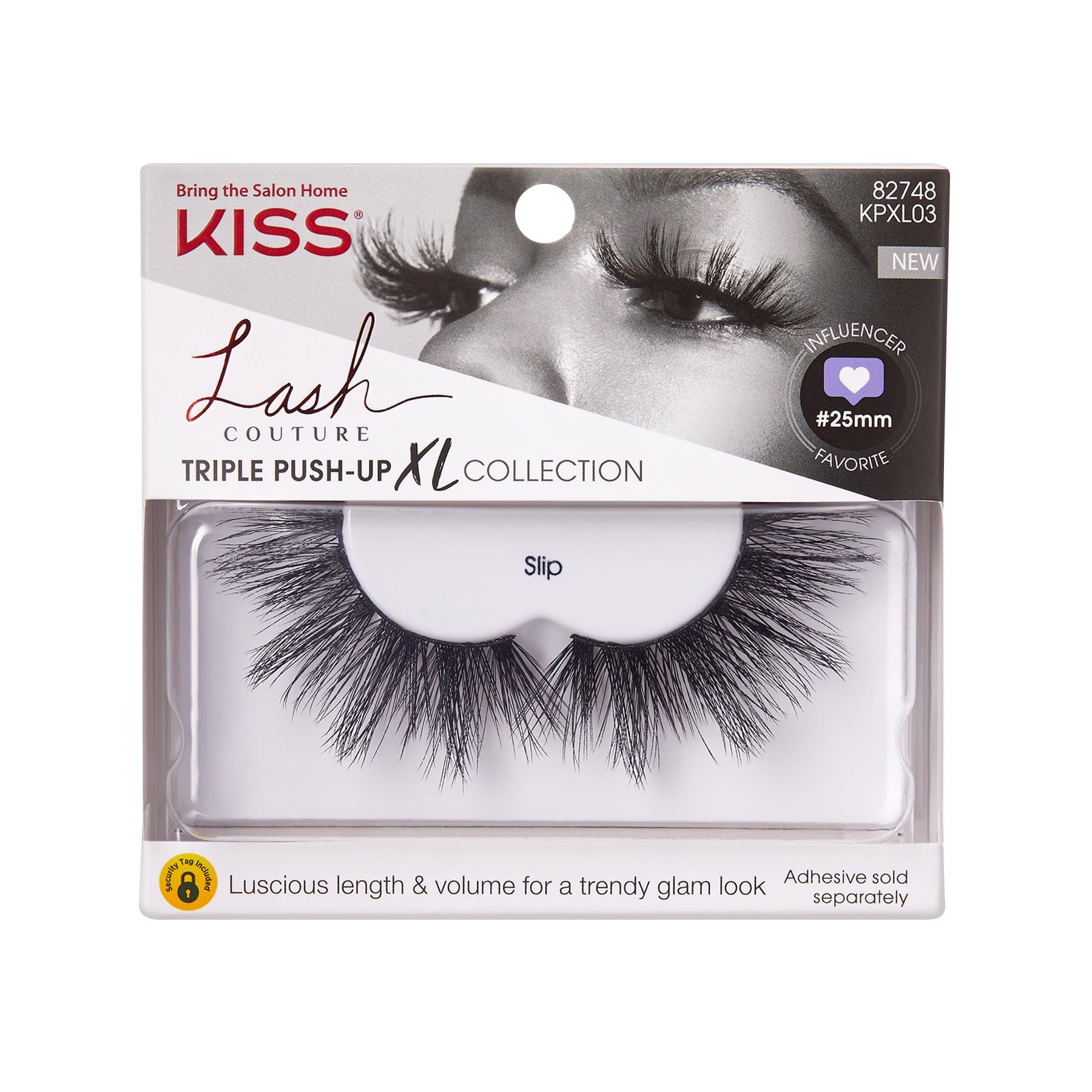 KISS Lash Couture Triple Push-Up XL Collection False Eyelashes, 'Slip', 16 mm, Contact Lens Friendly, Easy to Apply, Includes 1 Pair of Reusable Strip Lashes