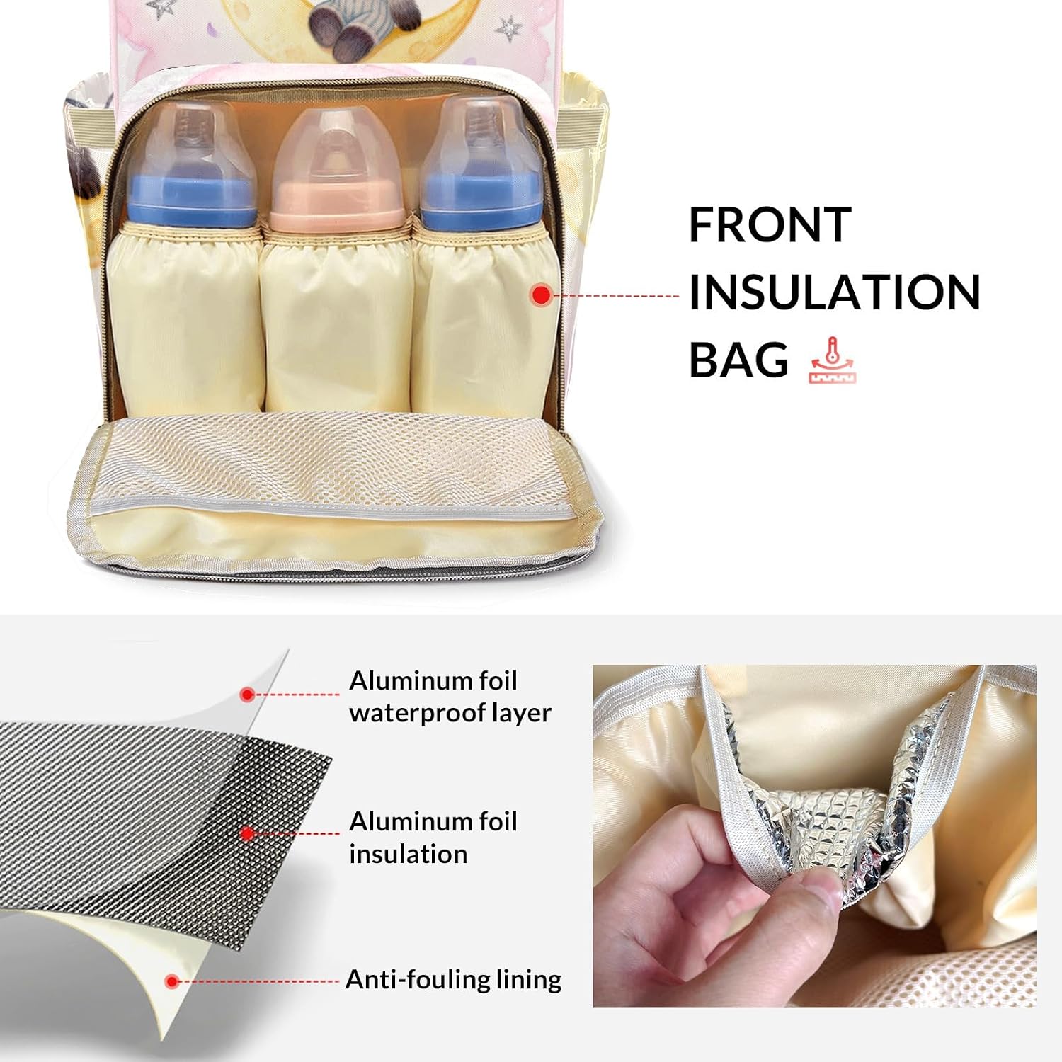Personalized Cute Panda Diaper Bag with Name,Customized Nappy Backpack with Thermal Pockets Multi-function Baby Bags Mommy Backpack for Girls Boys