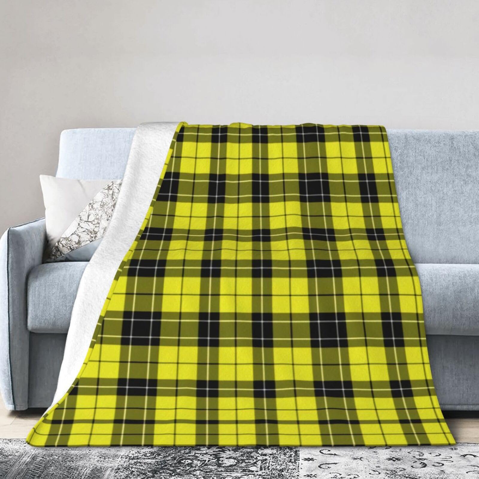 ERTDFXCV Yellow & Black Tartan Plaid Blanket 80"x60"