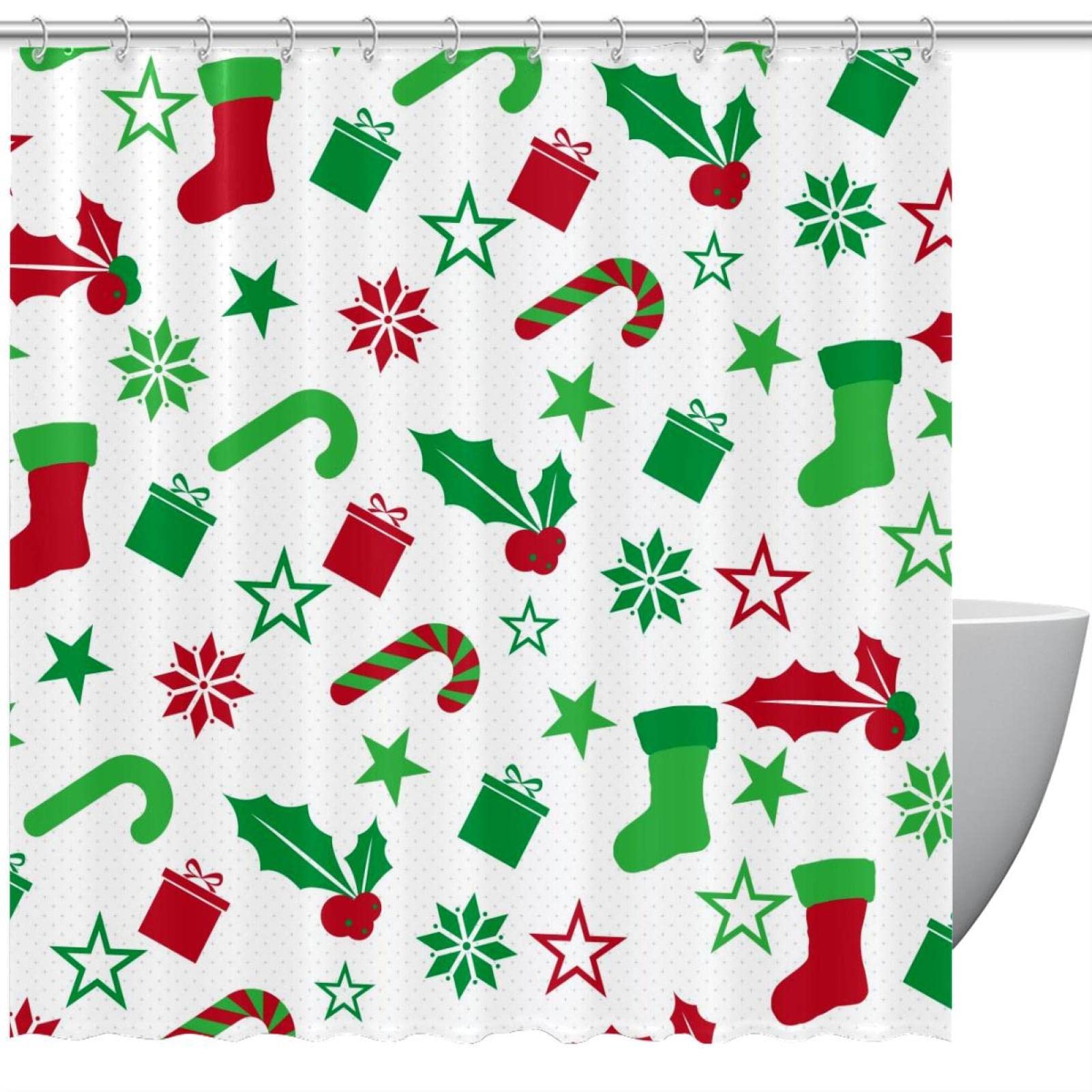 Rideau de douche de Noël blanc 167,6x182,9 cm imperméable pour baignoire