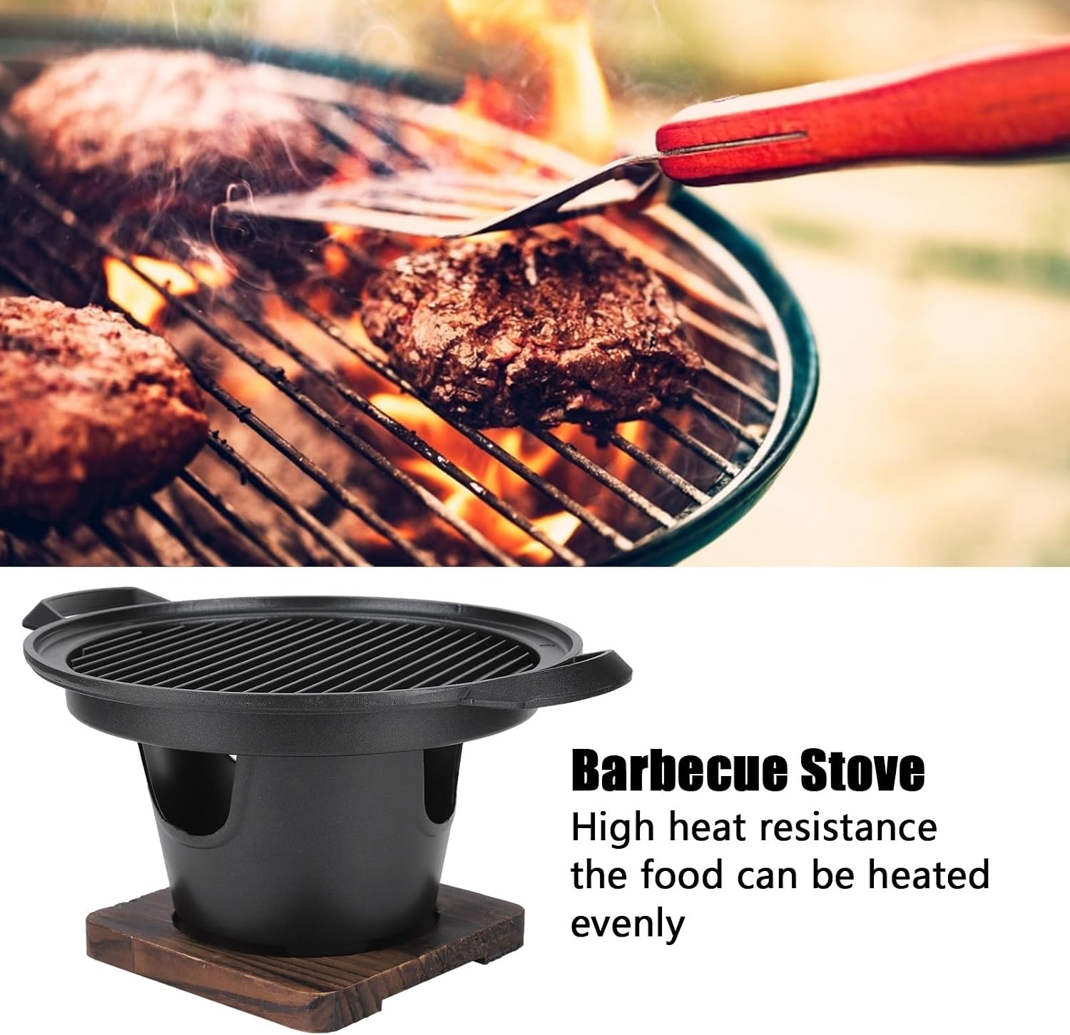 Portable Mini Smokeless Barbecue Hibachi Grill Charcoal Stove BBQ Accessories for Outdoor Camping Picnic Party Aluminum Wood Board