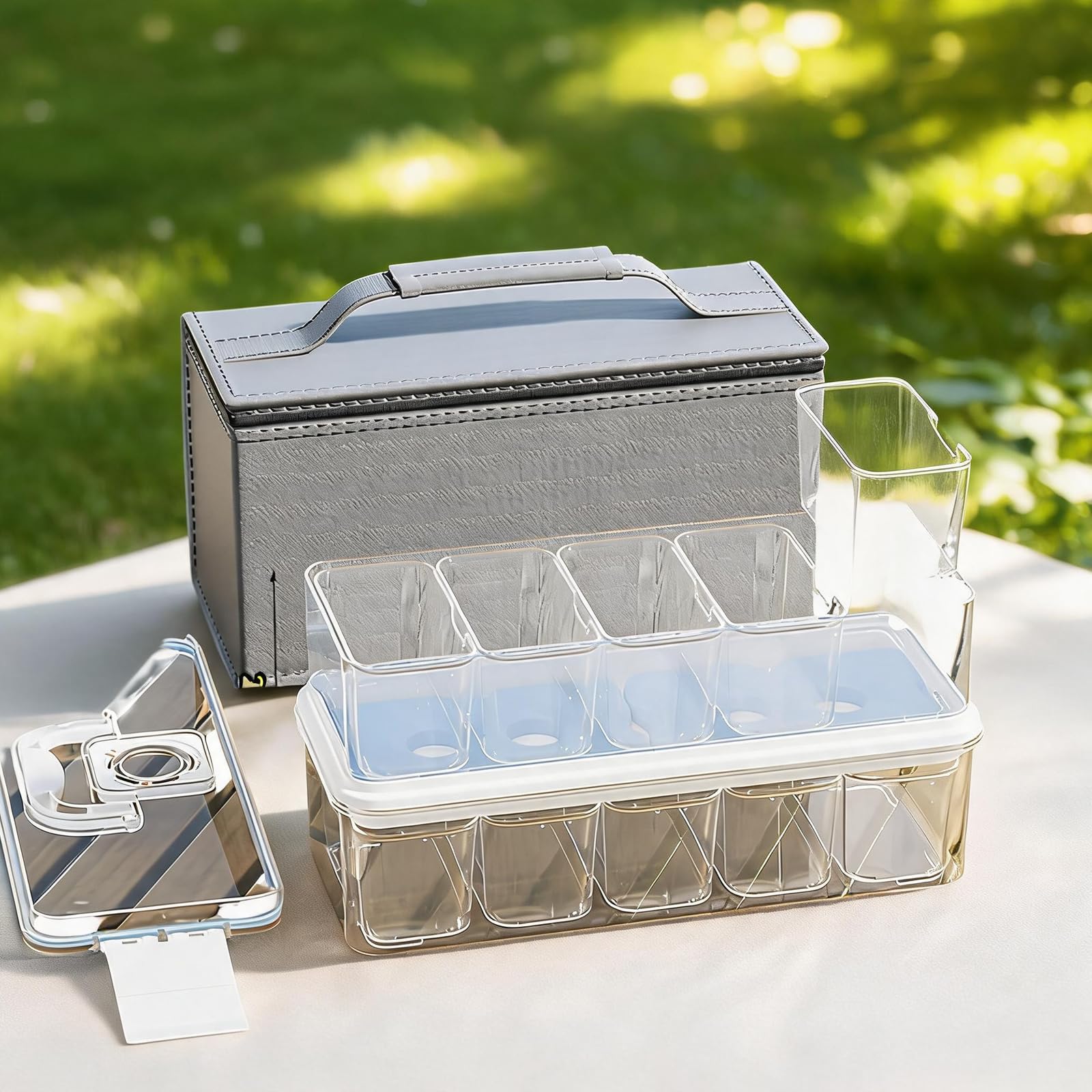 Juego de cajas de almacenamiento de alimentos para refrigerador del hogar con divisores transparentes, bolsa de transporte e insertos de enfriamiento para preparar almuerzo y clasificar la bolsa