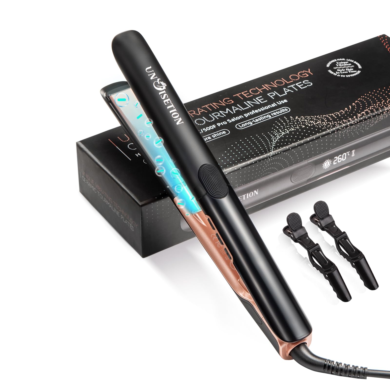 UNOISETION Planchas del Pelo, Plancha de Pelo Profesional Tecnología Iónica Triple Antiencrespamiento,Placas Flotantes Cerámica Avanzada,6 Temperaturas hasta 260°C Función Turbo y Memoria