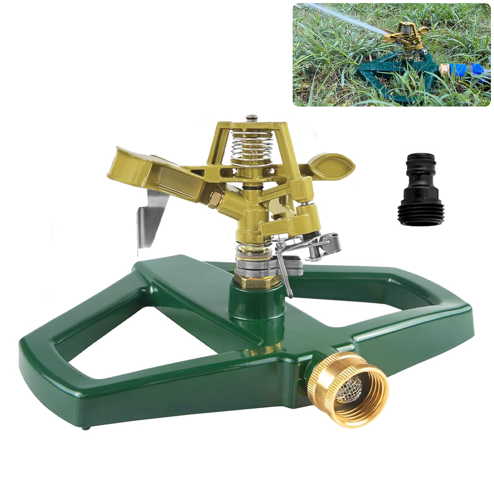 Arroseur d'eau de Jardin Socle métal,Arroseur de Gazon à Impulsion Fonction Automatique,Surfaces Jusqu'à 540 m², Rotatif à 360 Degrés pour l'arrosage du Gazon et de la Jardin (Doré)