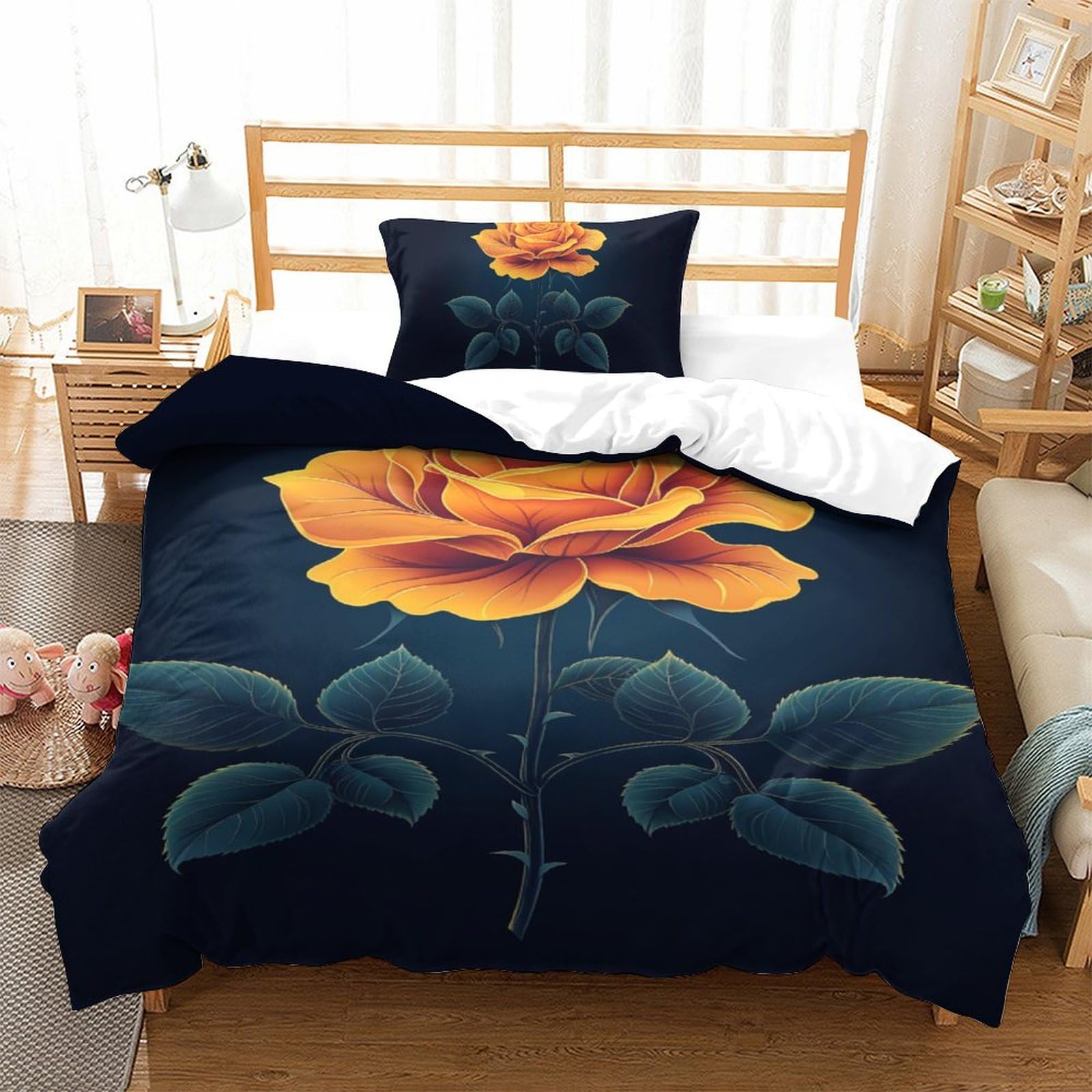 Housse de couette Les Roses 3D pour chambre d'enfant et ado parure douce avec zip invisible