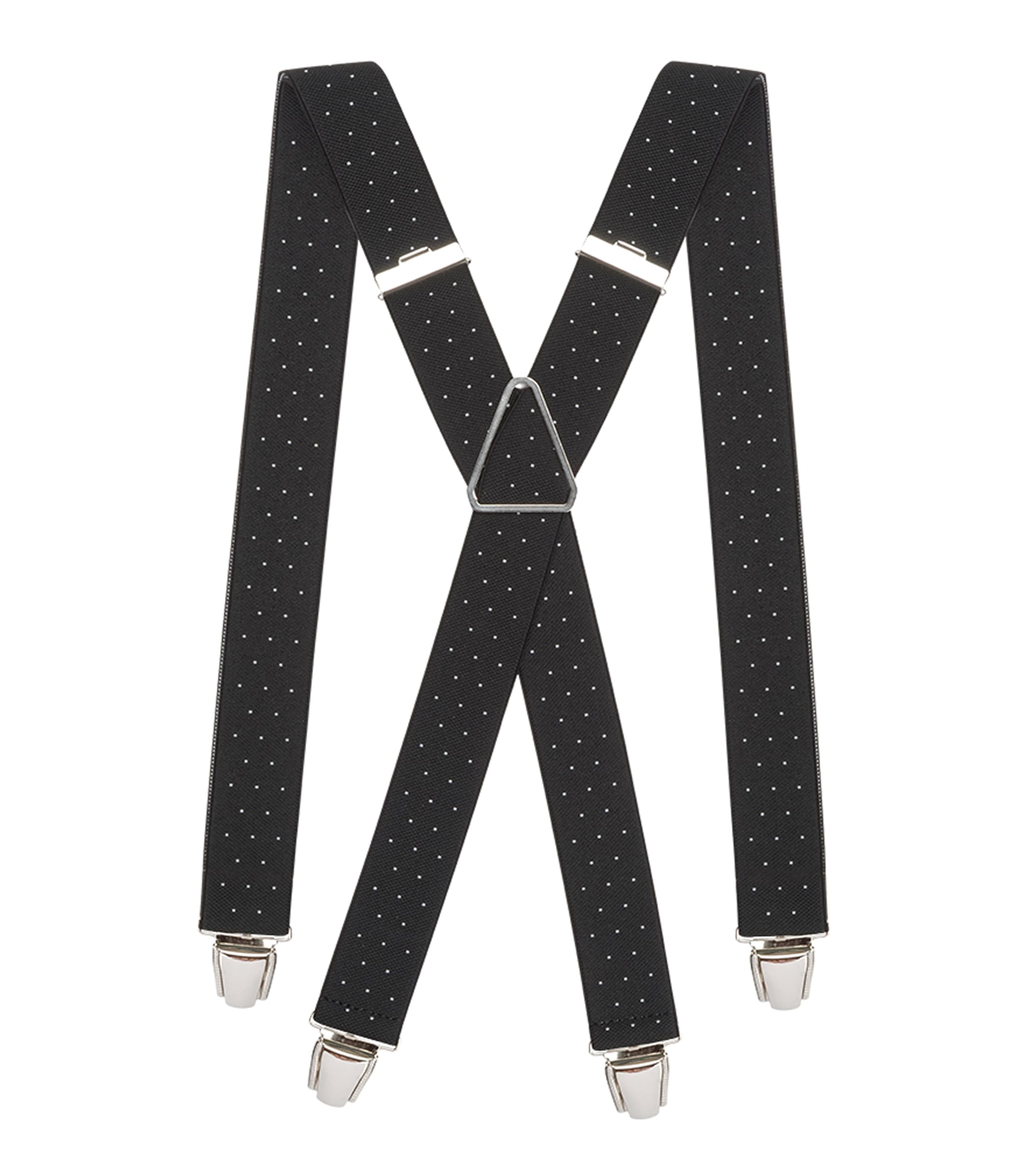 Pierrot Men's Black Dots Braces Premium With Very Strong Clips - One Size Adjustable And Elastic Braces, Reinforced Elastic Band - Wide Heavy Duty Suspenders For Trousers