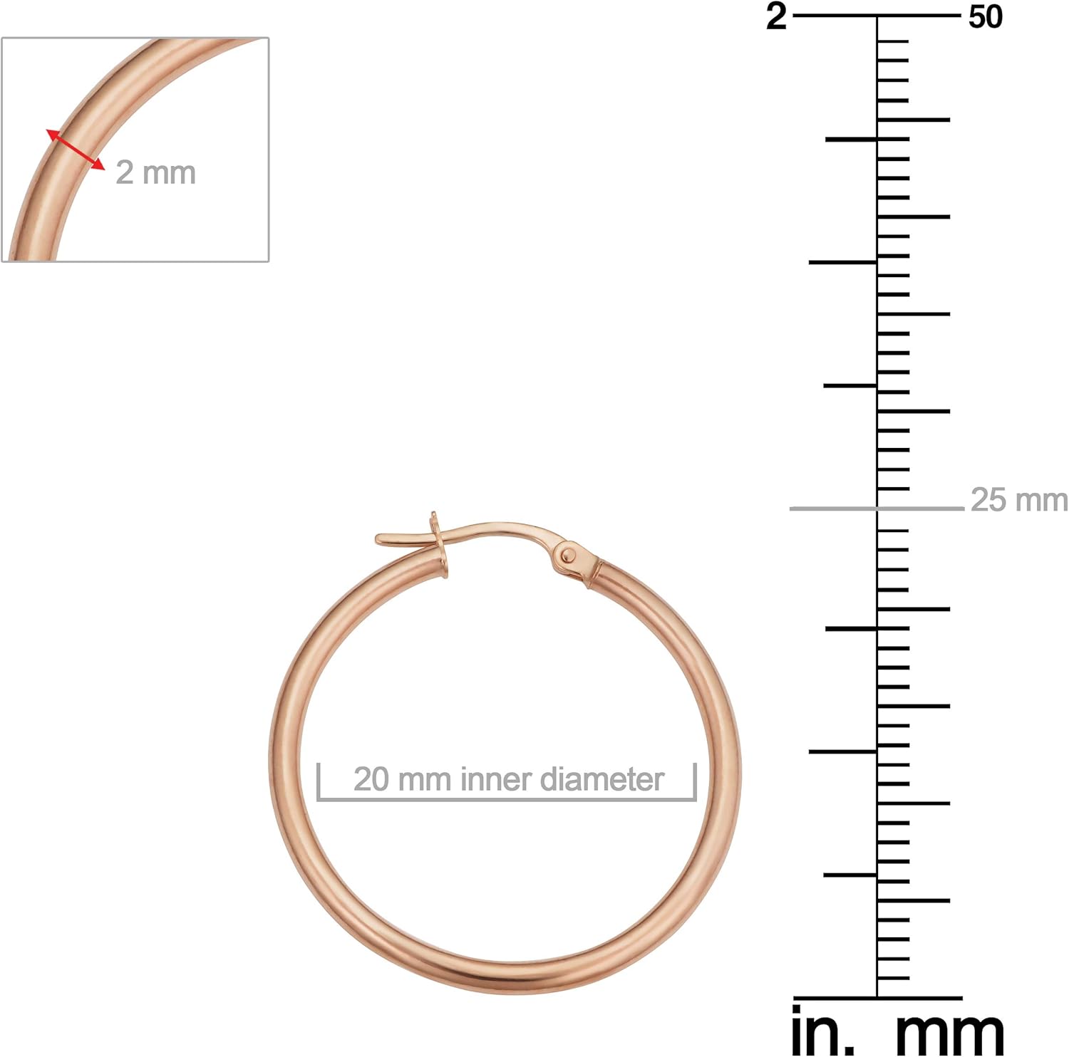 KoolJewelry 14k Rose Gold Hoop Earrings (20 mm, 25 mm, 30 mm, 35 mm, 45 mm, 70 mm or 90 mm) - Image 5