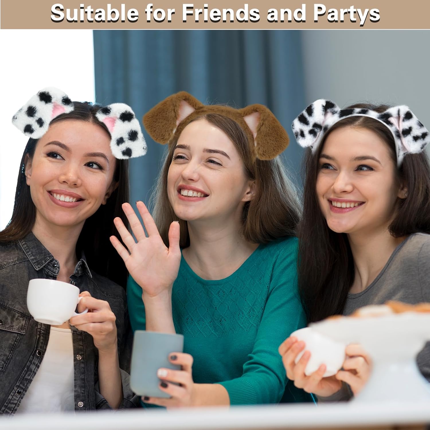 Beviliu Dog Ears Headband, 3 Pack Realistic Puppy Dalmatian Ears Headband, Fluffy Cat Bunny Bear Costume Halloween Christmas for Washing Makeup Cosplay Birthday Party - Image 6