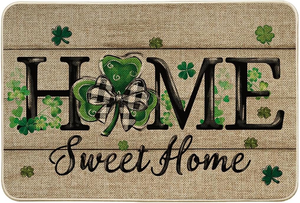 Artoid Mode Wood Shamrock Home Sweet Home St. Patrick's Day Doormat, Home Decor Low-Profile Switch Rug Door Mat Floor Mat for Indoor Outdoor 24x35 Inch