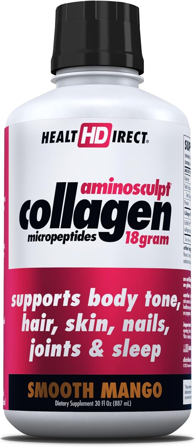HEALTH DIRECT AminoSculpt Sugar-Free Collagen Supplement - High Potency Medical-Grade Protein for Hair, Skin, Nails & Joints, Grass-Fed, Non-GMO, Liquid Collagen - Smooth Mango - 30 Fl Oz