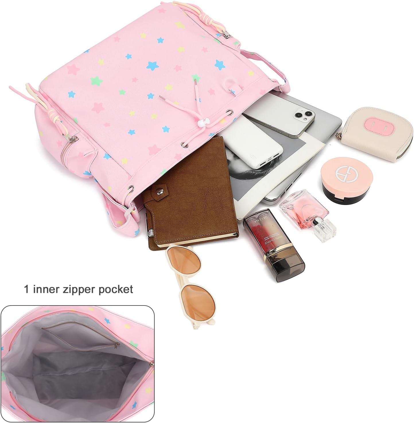 Cute Tote Bag with Zipper Aesthetic Travel Purse for School
