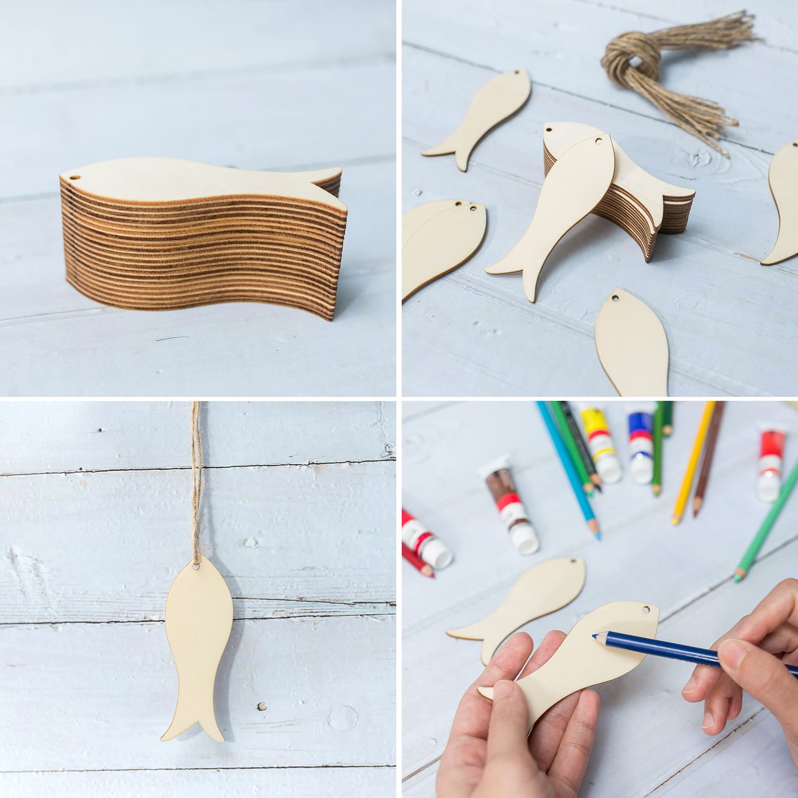 Lot De 20 étiquettes En Bois Brut En Forme De Baleine Vierges