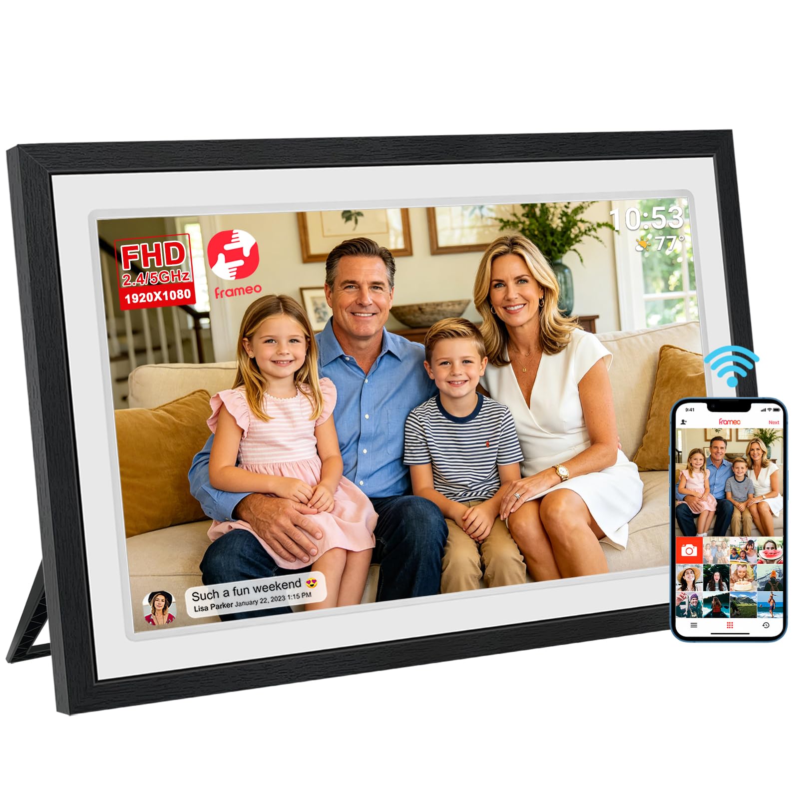 21.5inch FRAMEO Digital Photo Frame with 1920x1080 FHD IPS LCD Touch Screen, Dual-WiFi Share Moments via Frameo, 32GB Storage, USB Drive/SD Card Extend Storage, Auto-Rotate, Wall Mountable with VESA
