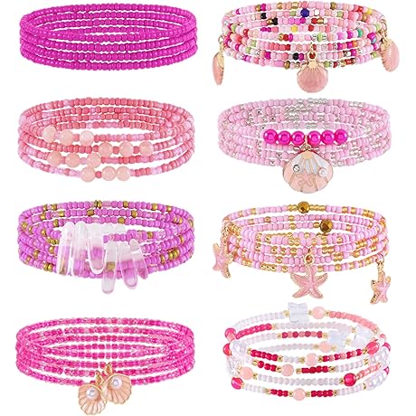 24-39in Waist Bead for Women Pink Elastic Sea Shell Waist Beads