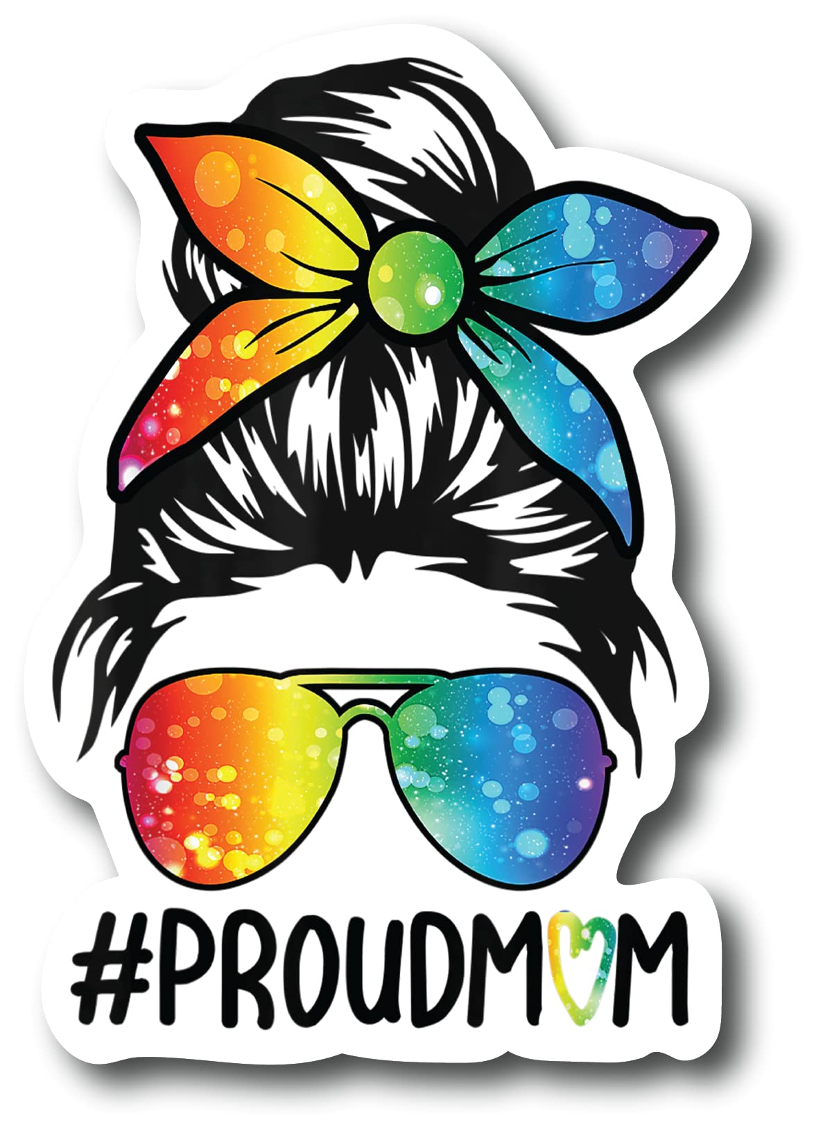 Generic#Proud Mom 5X3 Inch Sticker Decal Rainbow LGBTQ Pride Mama Mother Wife Best Mom Messy Bun Hair Softball Basketball Baseball Soccer Tball Dance Football Cheer Golf CS1314-2PK