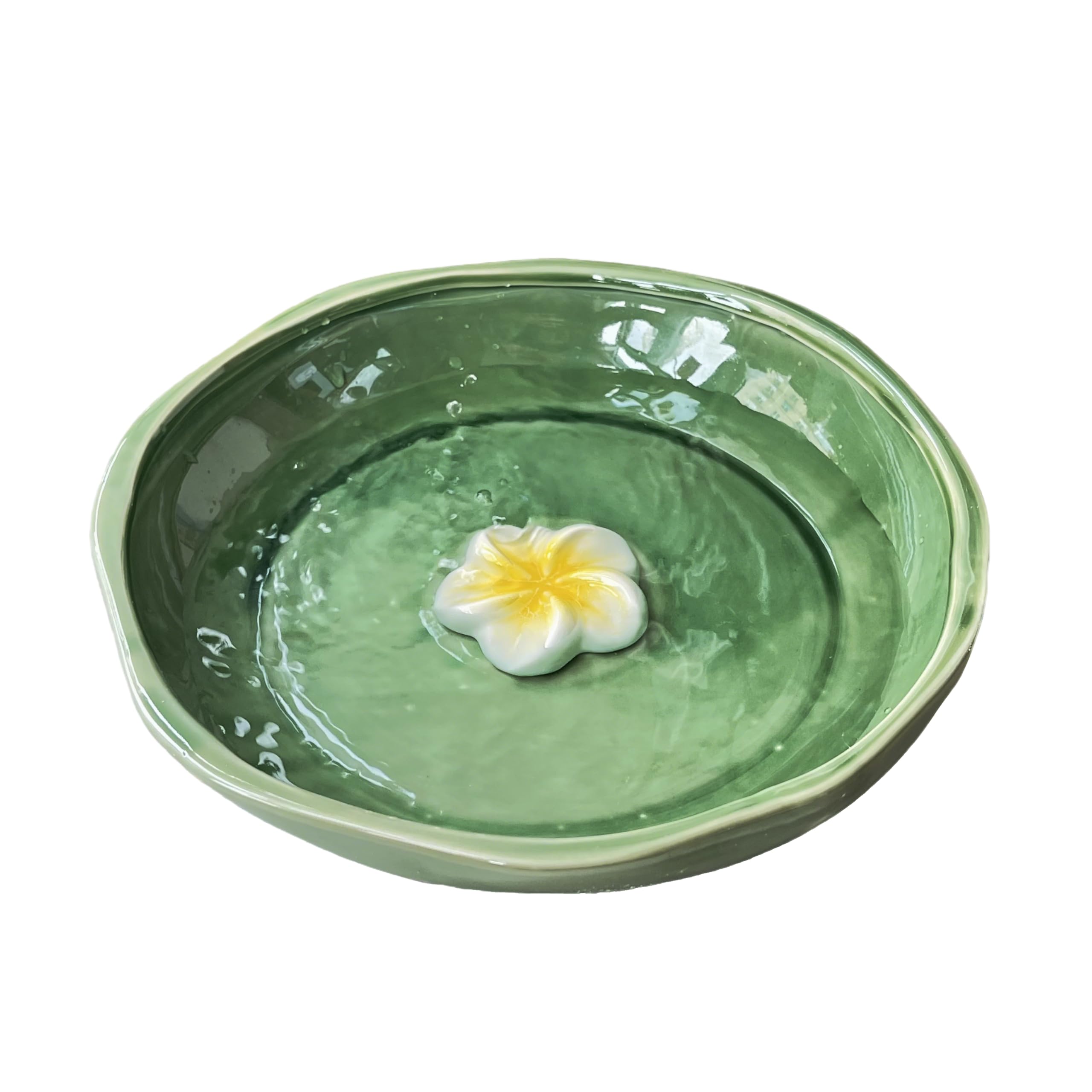 Cuenco decorativo de cerámica verde claro de 11.8 pulgadas para baño de pájaros silvestres de alta temperatura para jardín al aire libre, solo cuenco